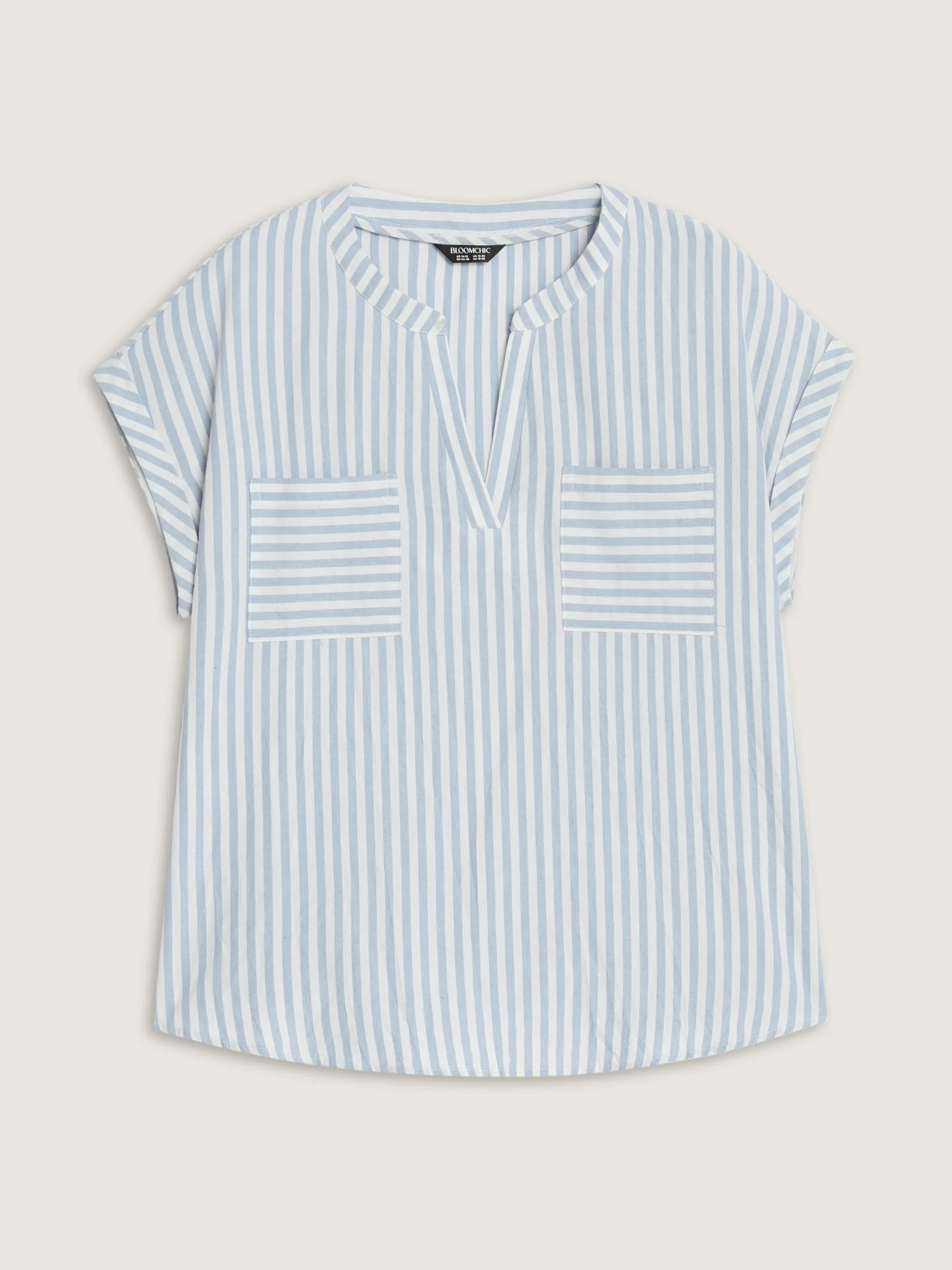 Cotton Striped Print Pockets Curvy Fit Blouse - Image 7