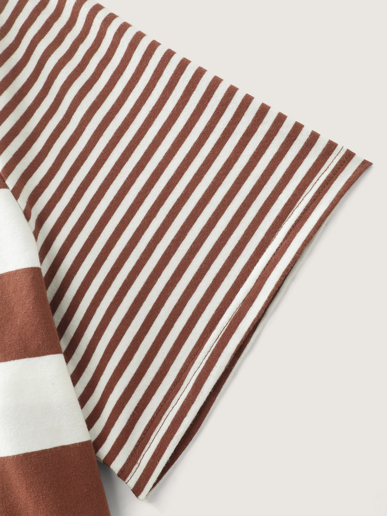 Cotton Striped Print Spliced Round Neck T-Shirt - Image 5
