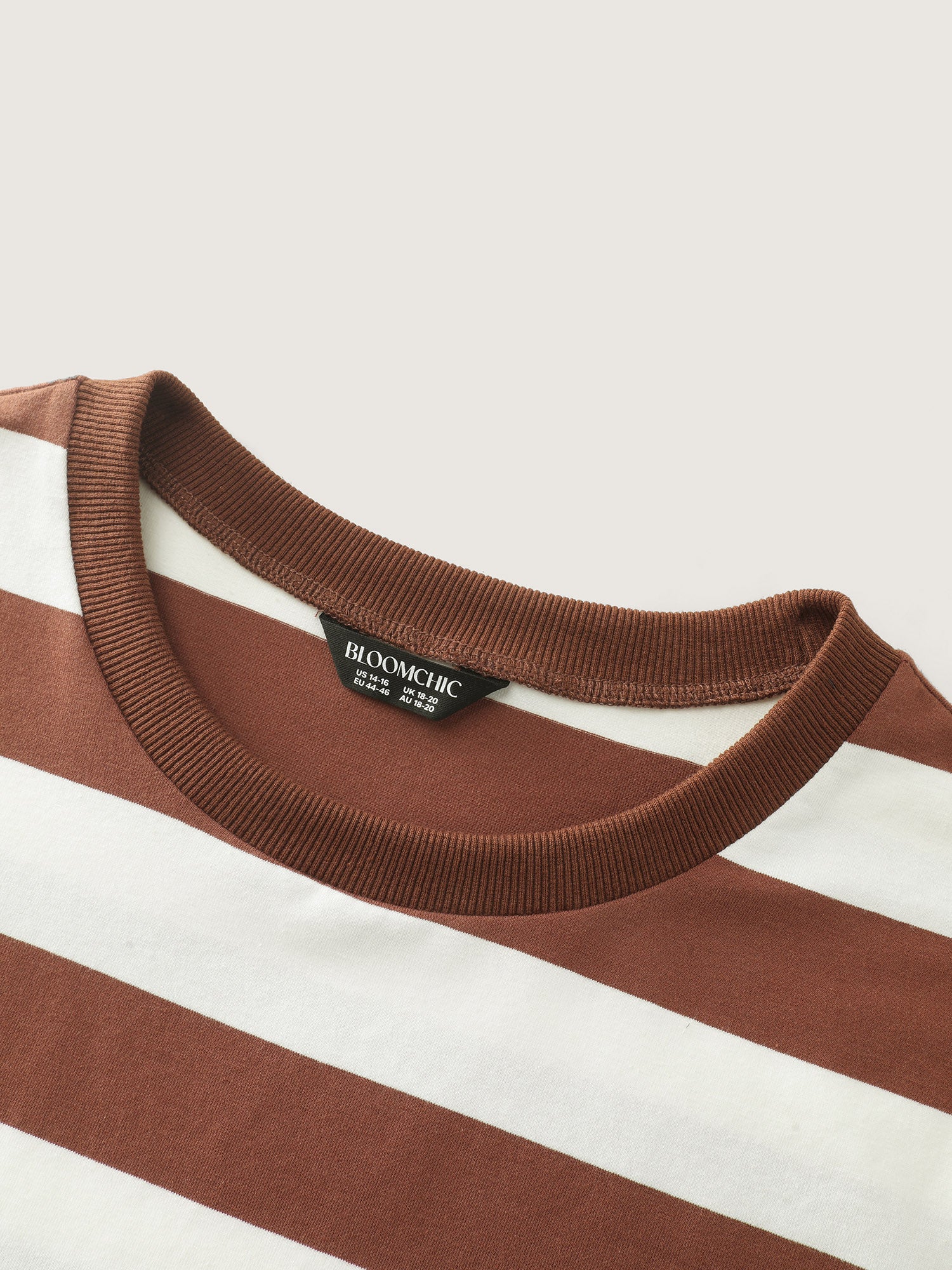 Cotton Striped Print Spliced Round Neck T-Shirt - Image 6