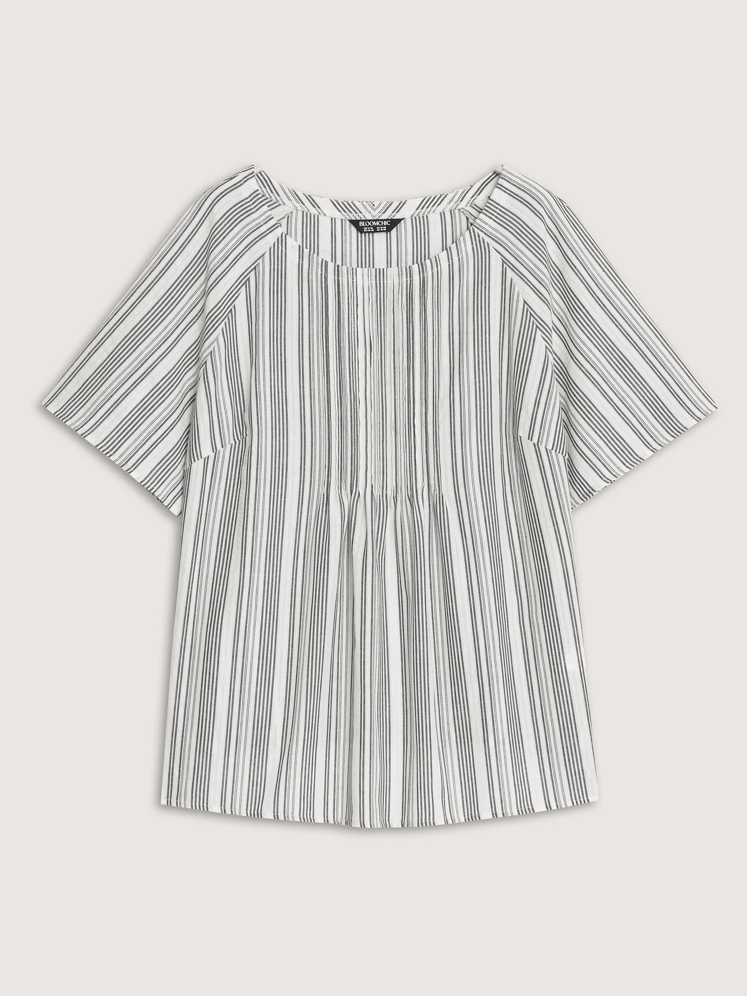 Cotton Striped Print Textured Flared Sleeve Blouse - Image 6