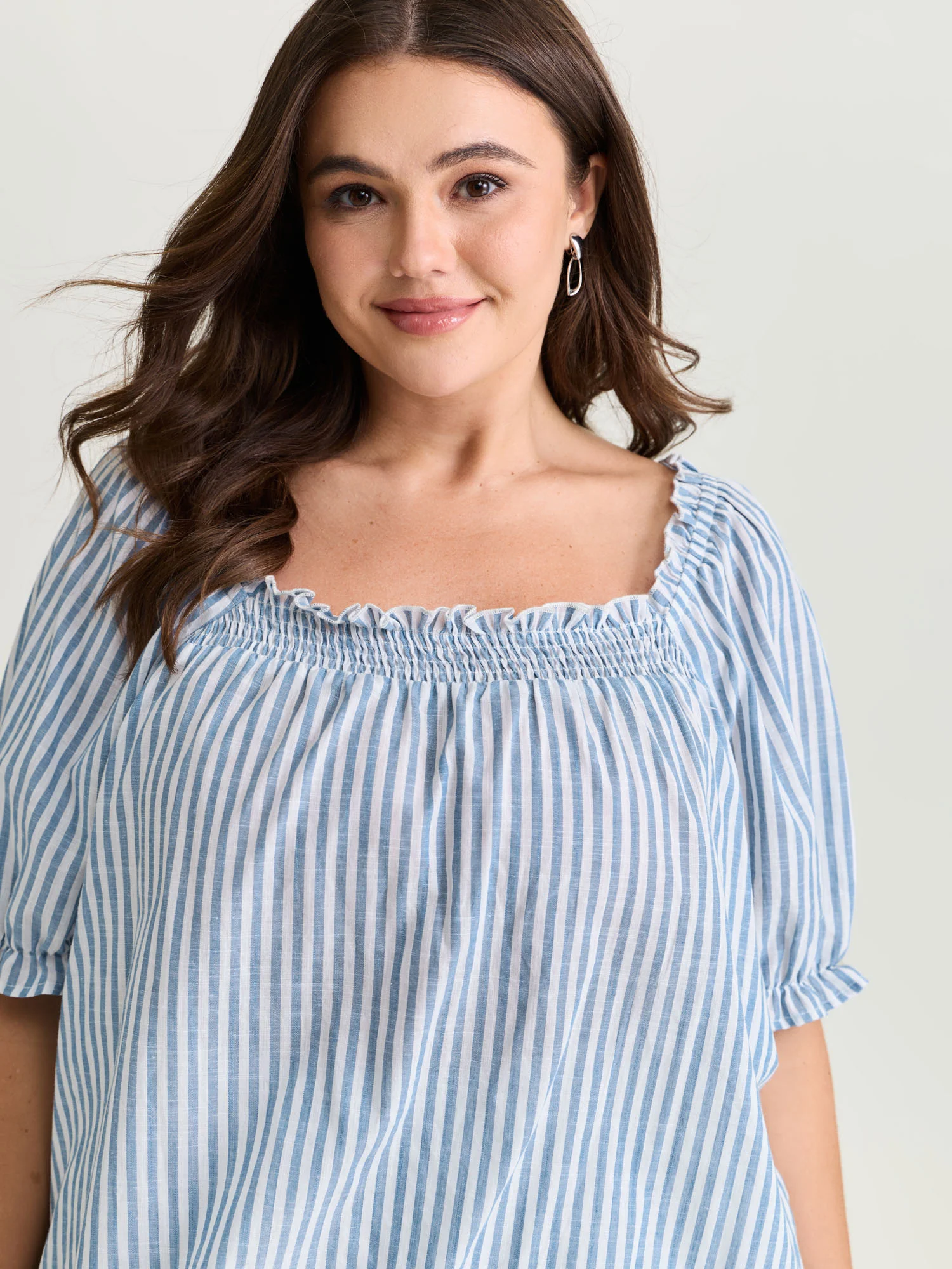 Cotton Striped Shirred Bust-Friendly Neckline Blouse - Image 2