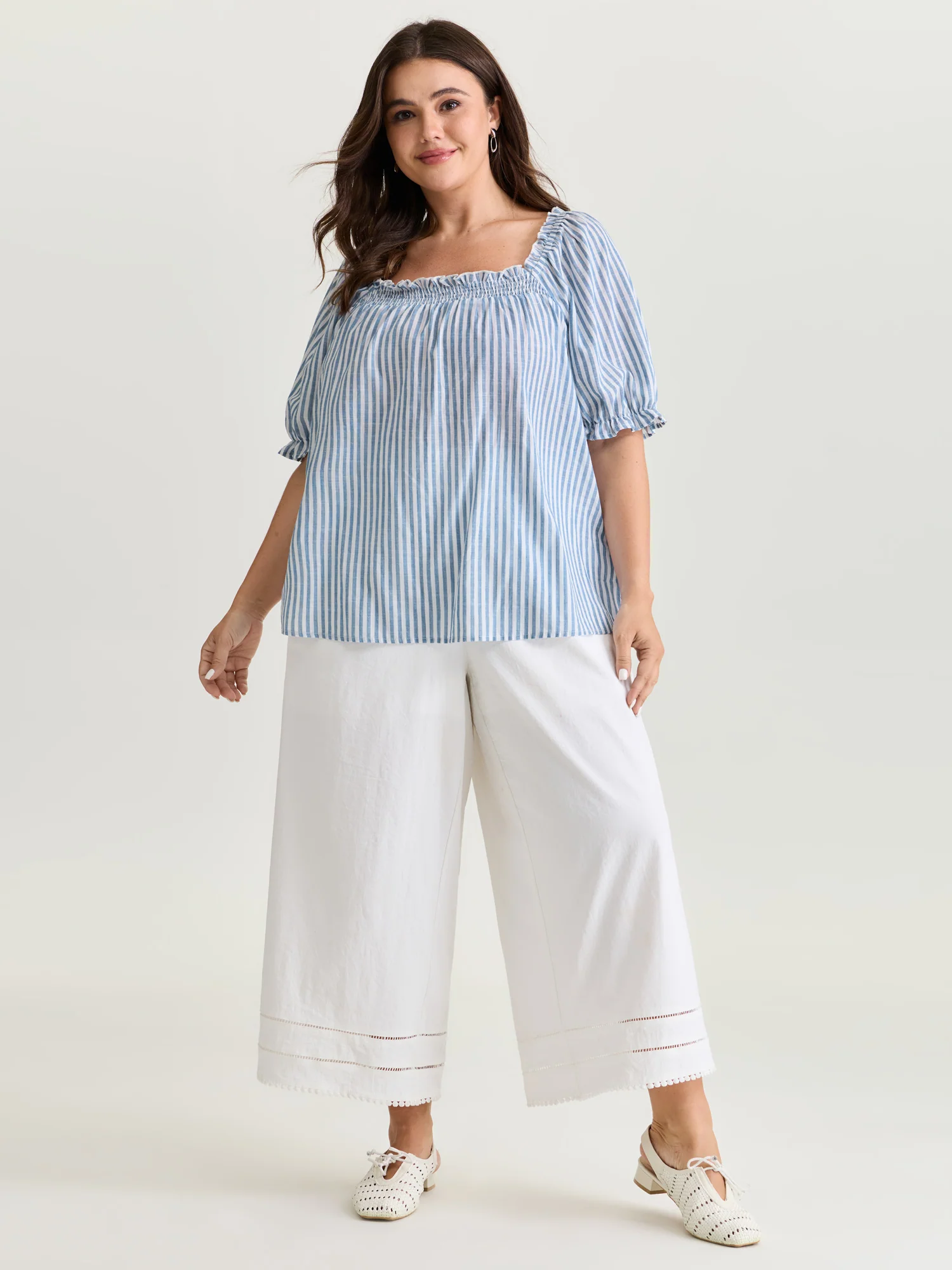 Cotton Striped Shirred Bust-Friendly Neckline Blouse - Image 3