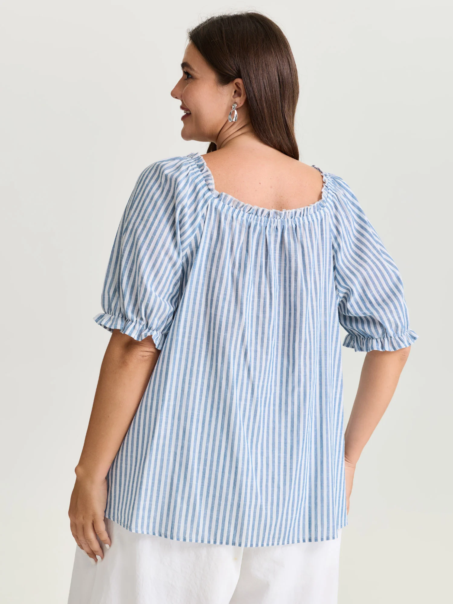 Cotton Striped Shirred Bust-Friendly Neckline Blouse - Image 4