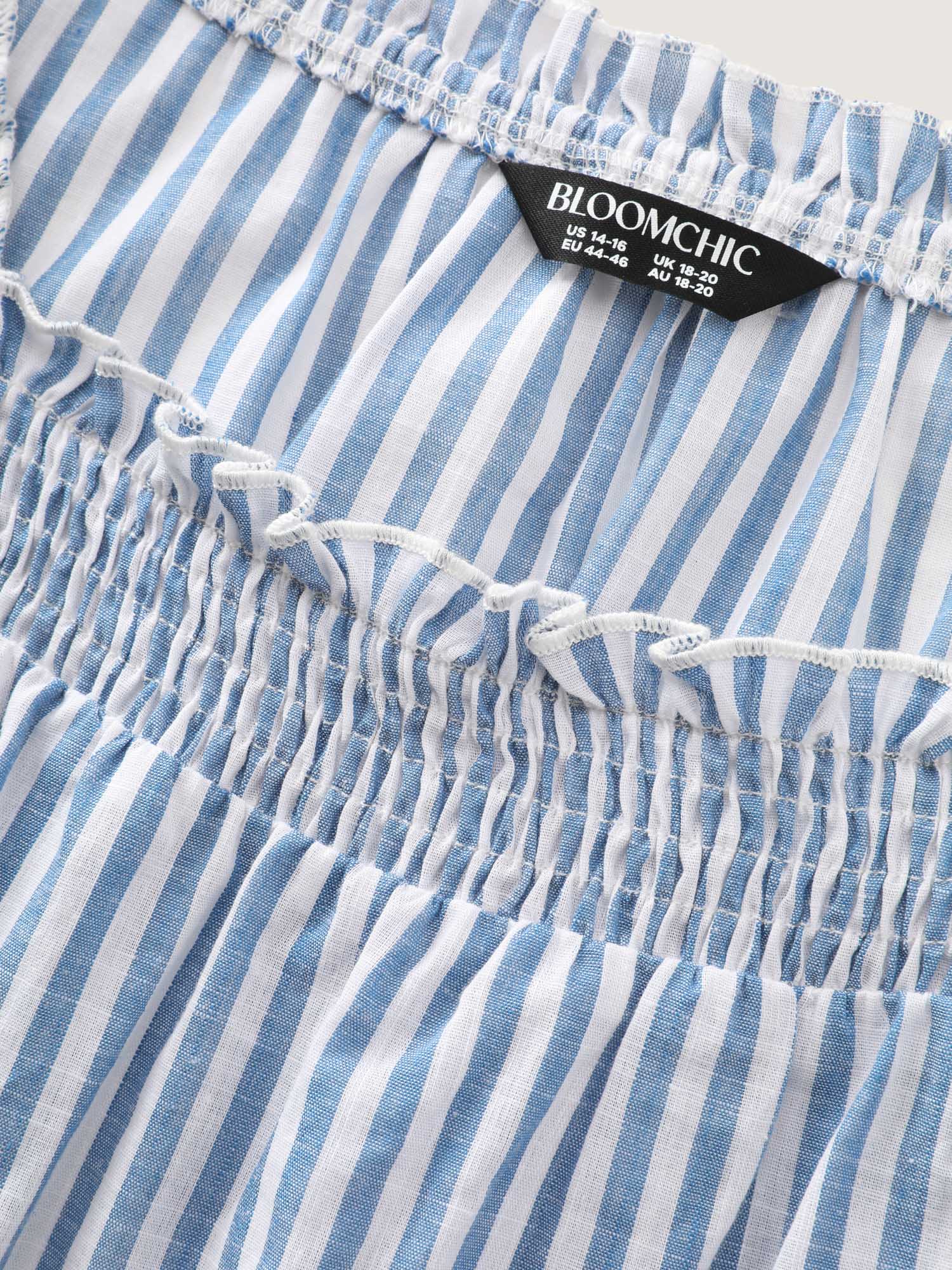 Cotton Striped Shirred Bust-Friendly Neckline Blouse - Image 6