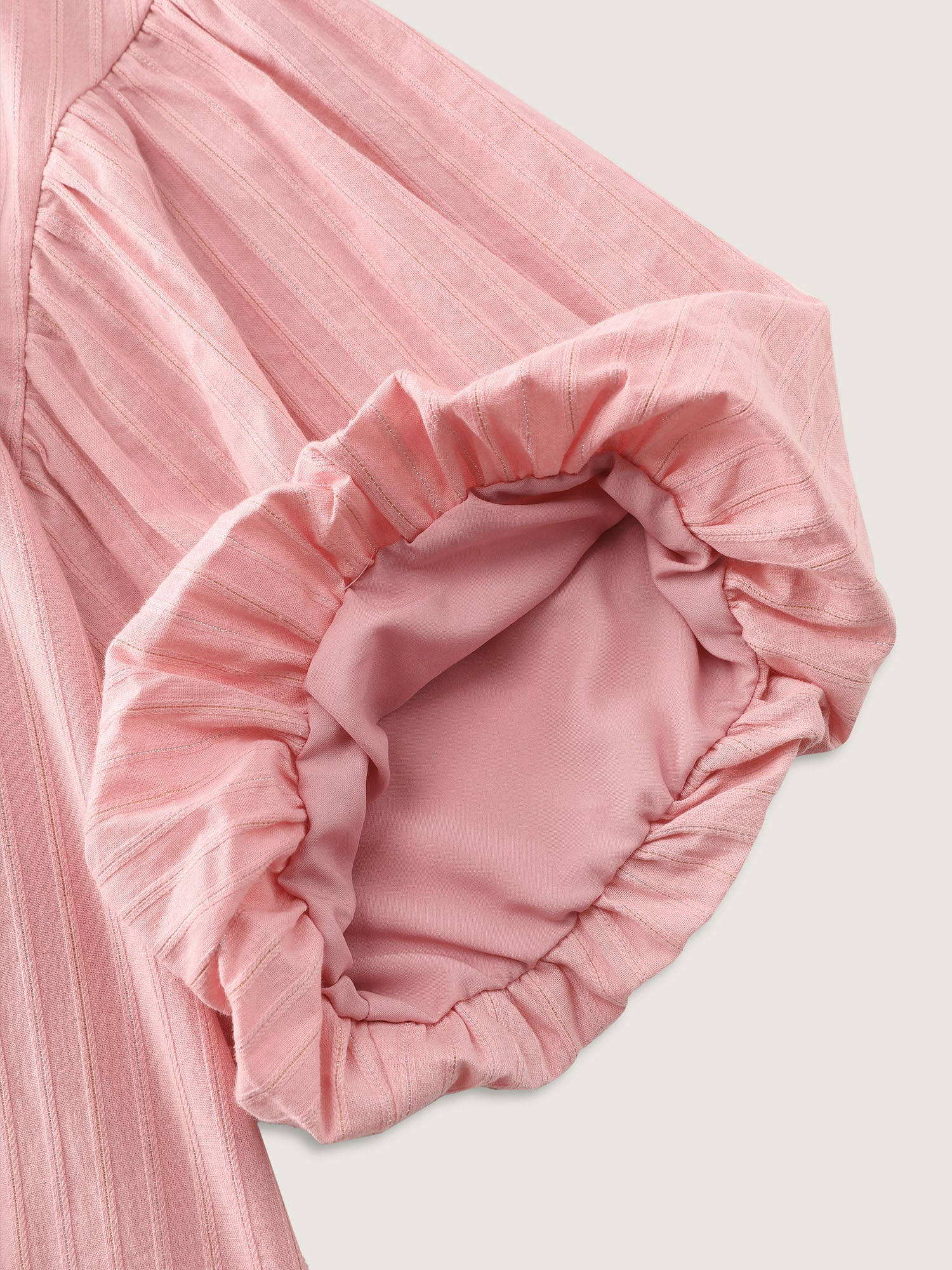 Cotton Striped V-Neck Bubble Sleeve Blouse - Image 5