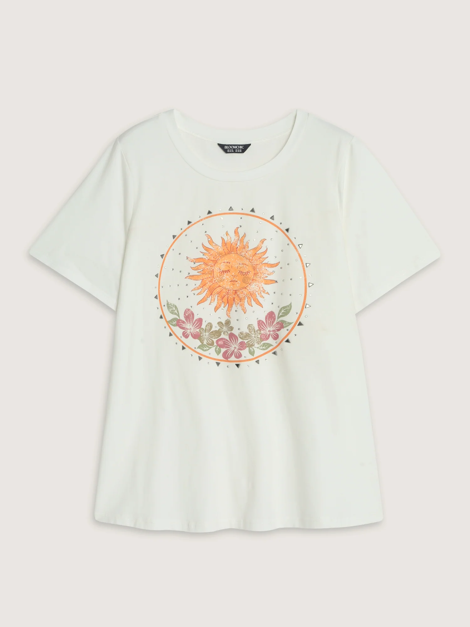 Cotton Sunshine Floral Print Rhinestone T-Shirt - Image 6