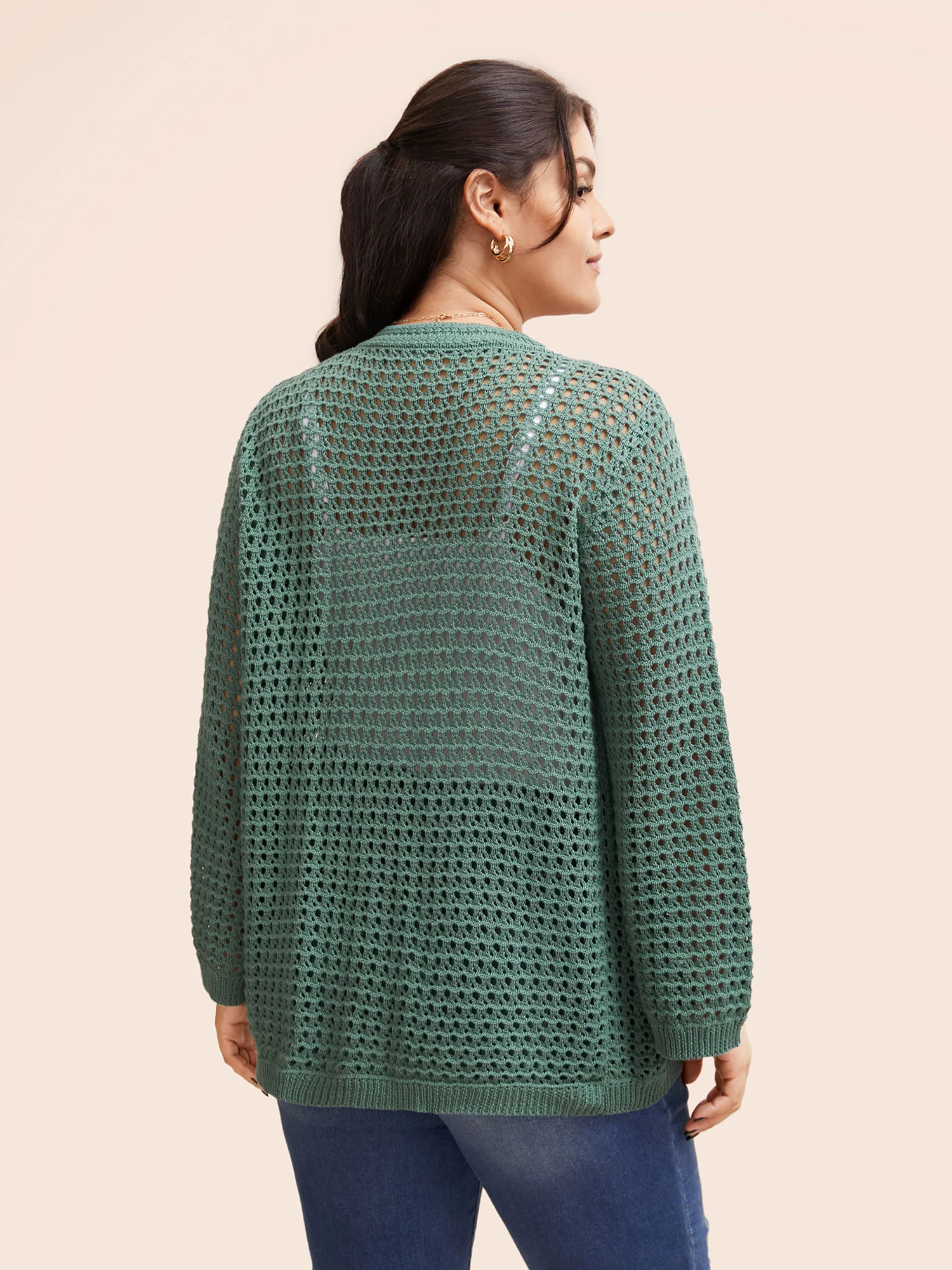 Cotton Texture Cut Out Bell Sleeve Cardigan - Image 2