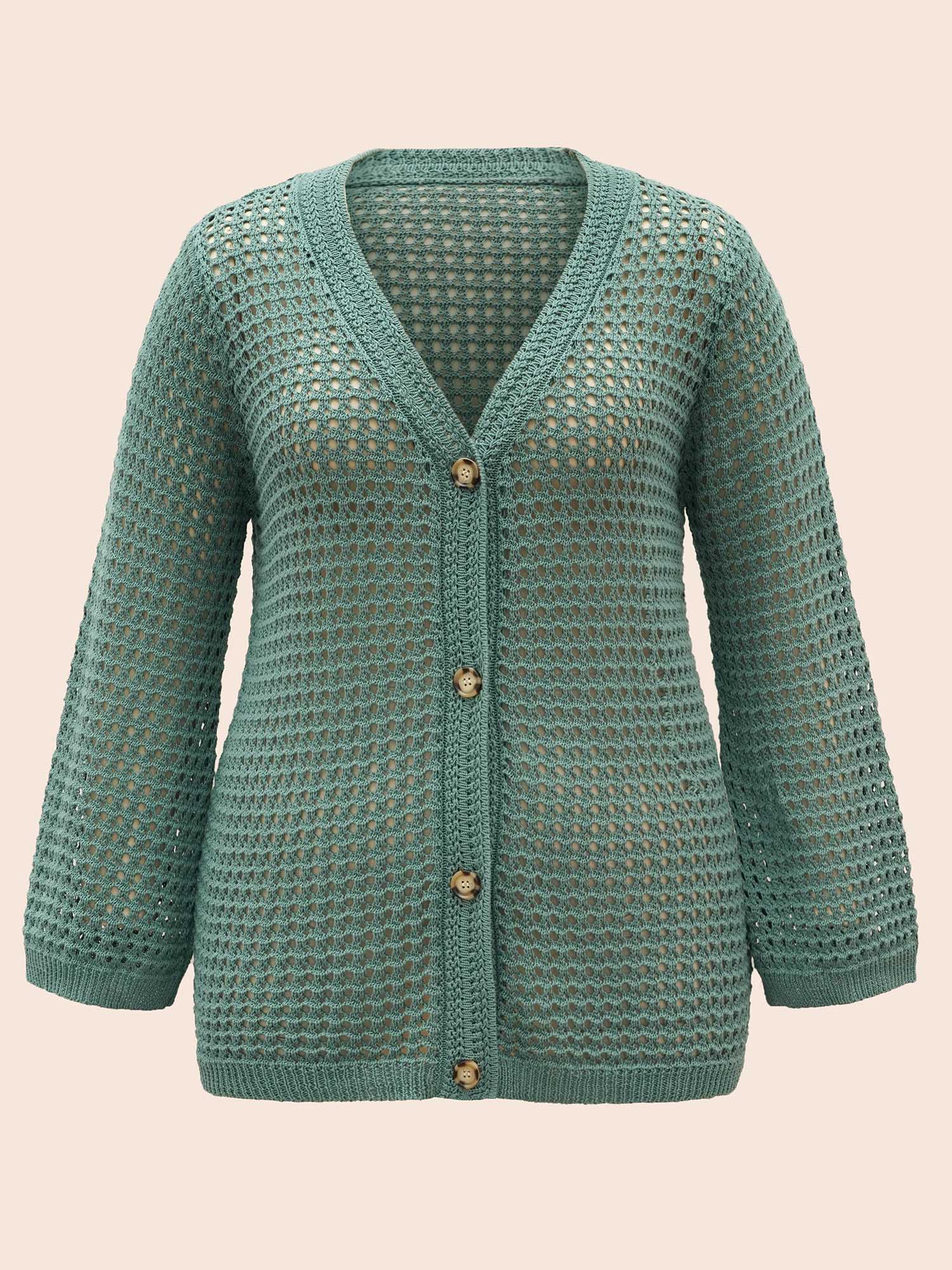 Cotton Texture Cut Out Bell Sleeve Cardigan - Image 8