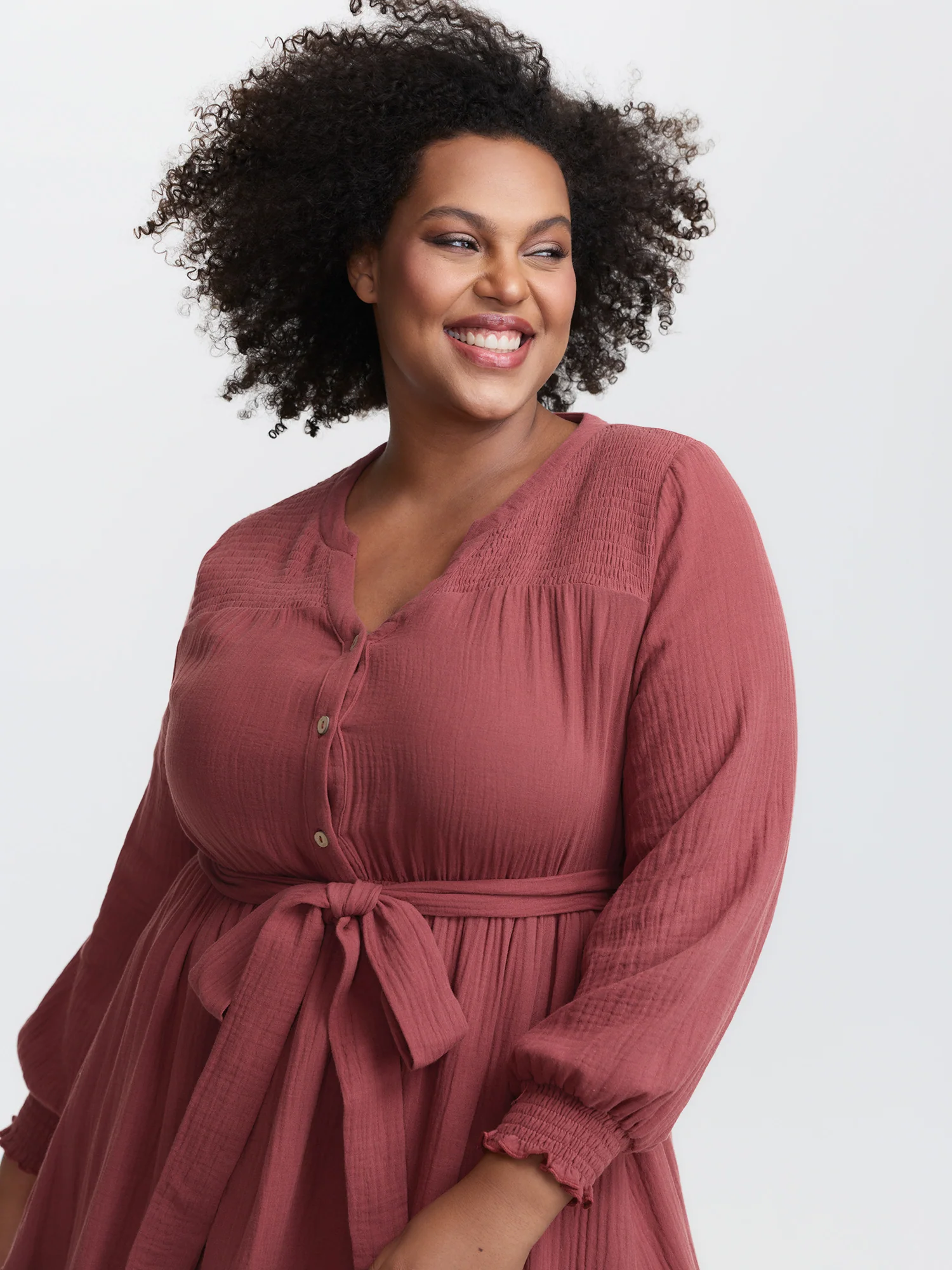 Cotton Textured Belted Pockets Maxi Dress - Image 2