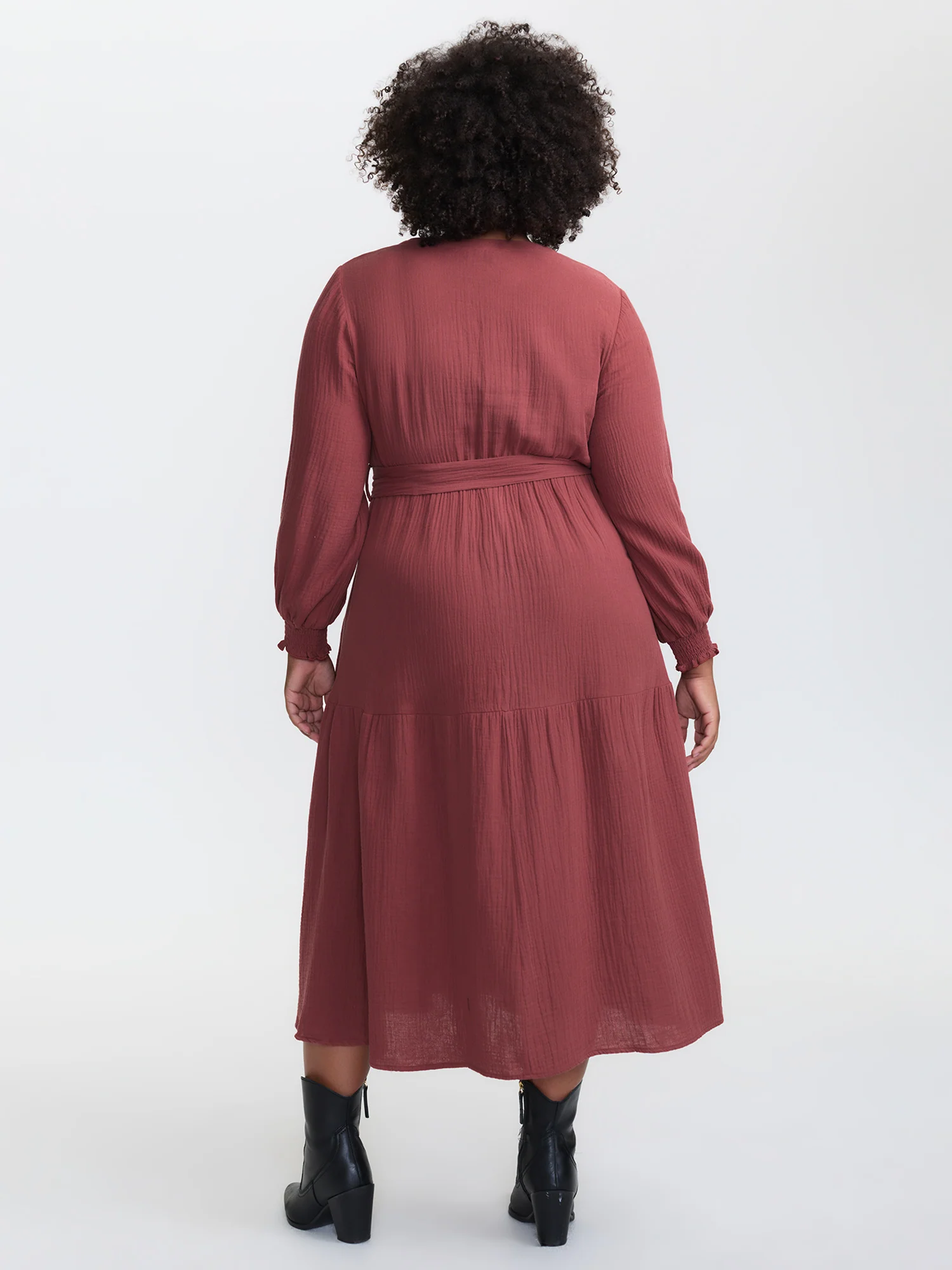 Cotton Textured Belted Pockets Maxi Dress - Image 4