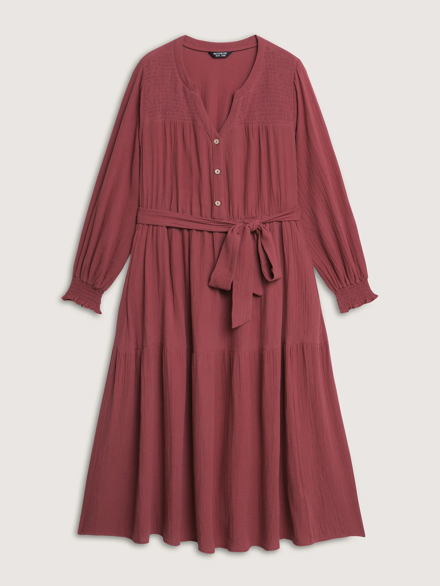 Cotton Textured Belted Pockets Maxi Dress - Image 7