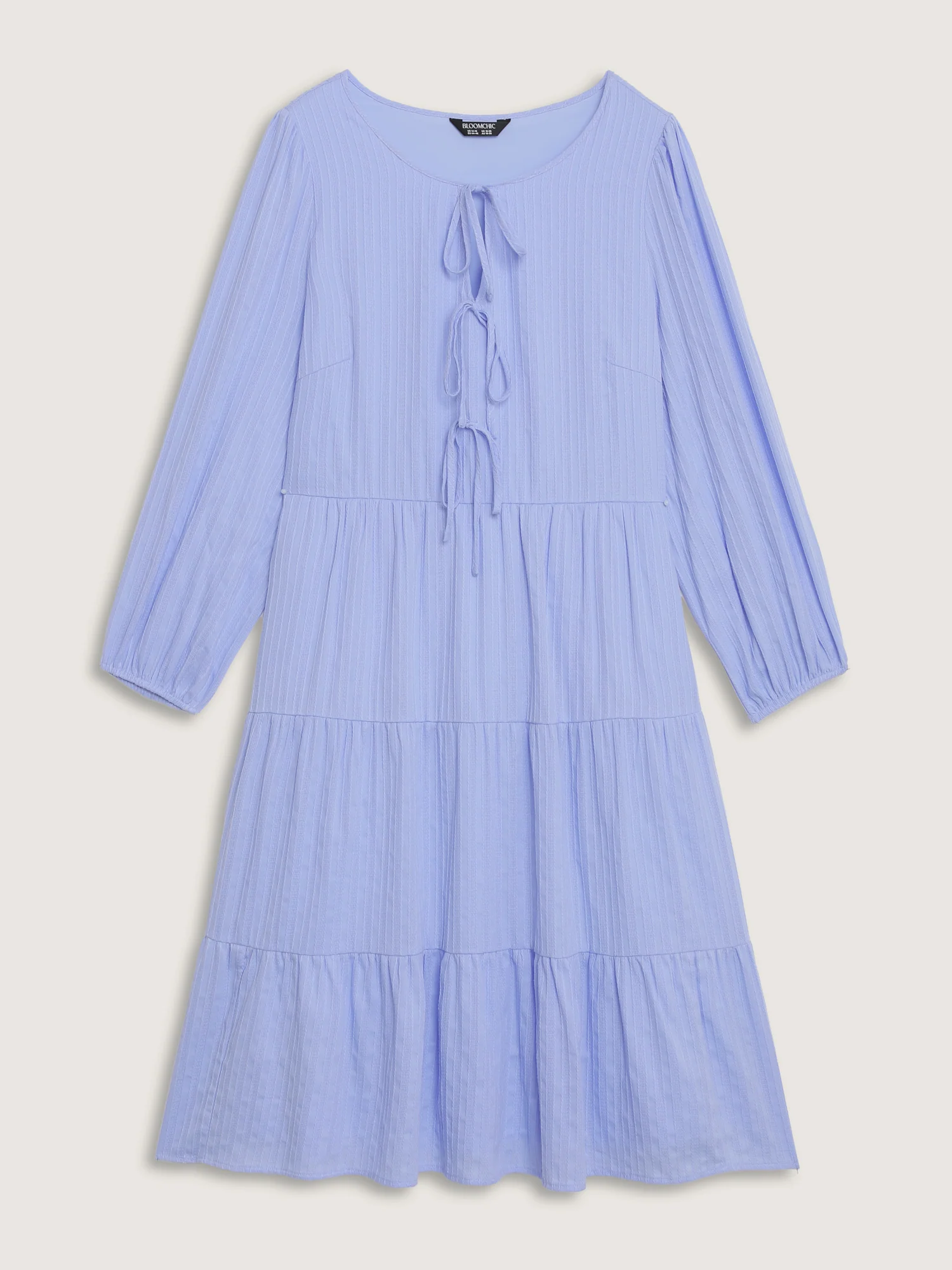 Cotton Textured Bow-Tie Detail Tiered Midi Dress - Image 7