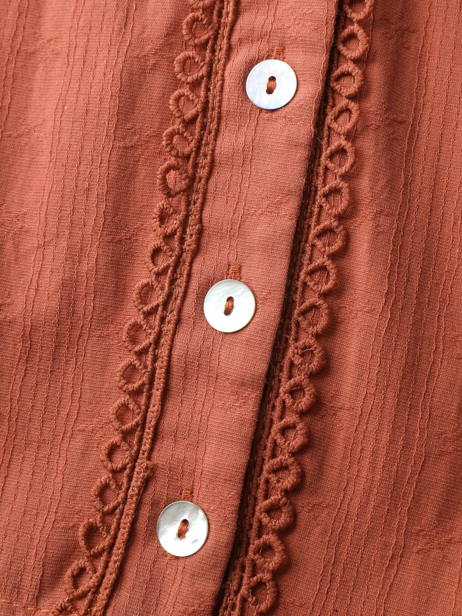 Cotton Textured Button Tiered Knee Dress - Image 5