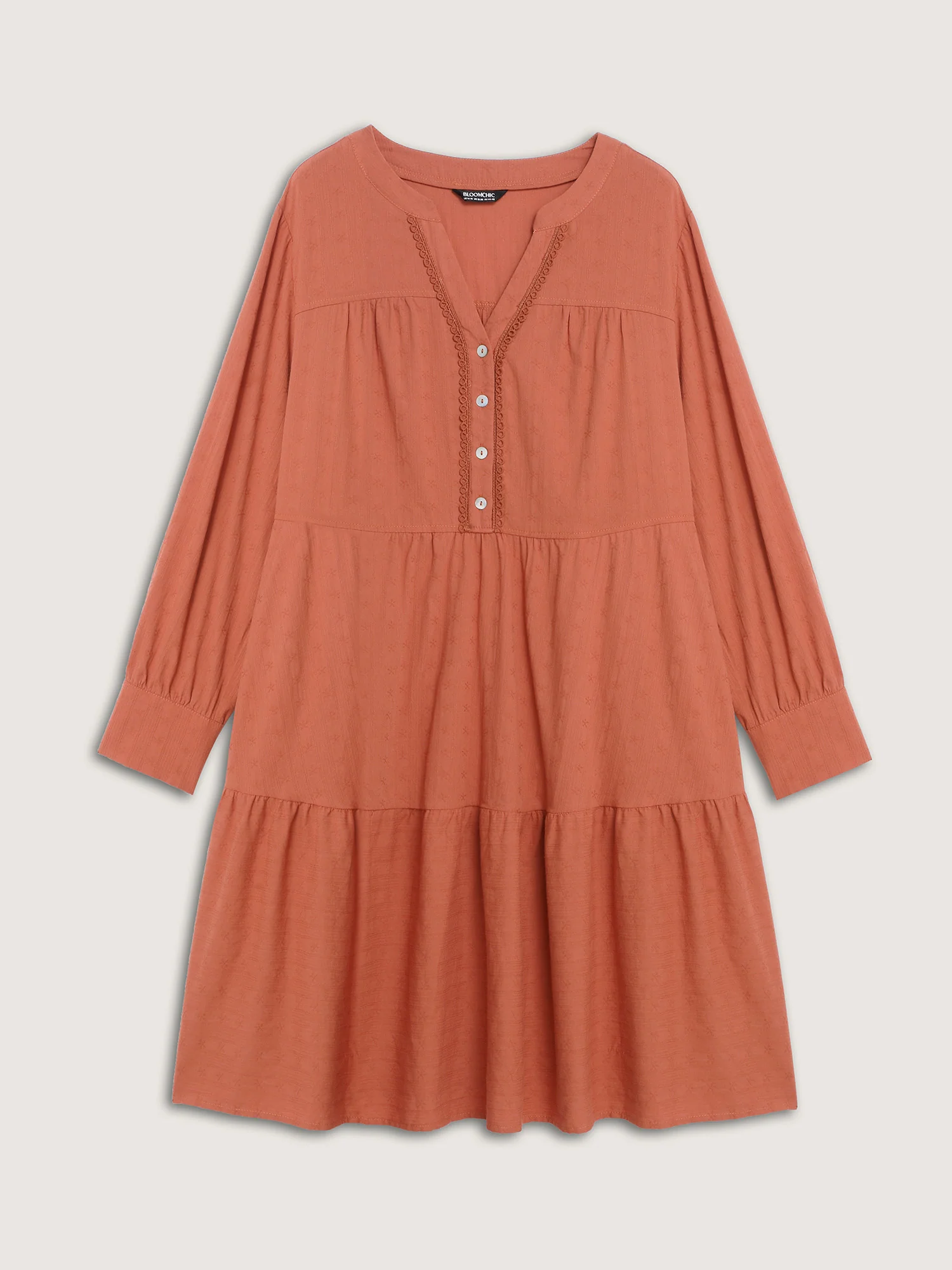 Cotton Textured Button Tiered Knee Dress - Image 7