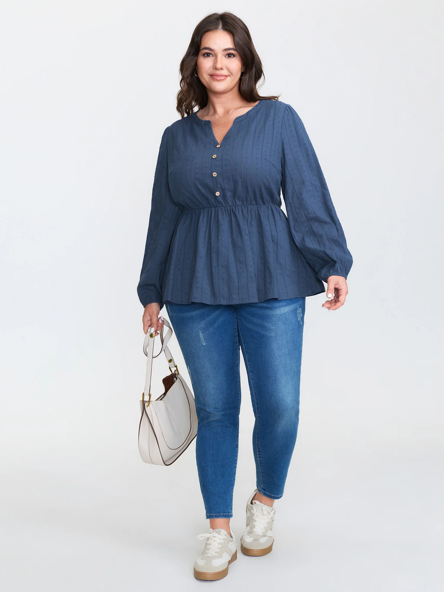 Cotton Textured Cinched-Flared Blouse - Image 3