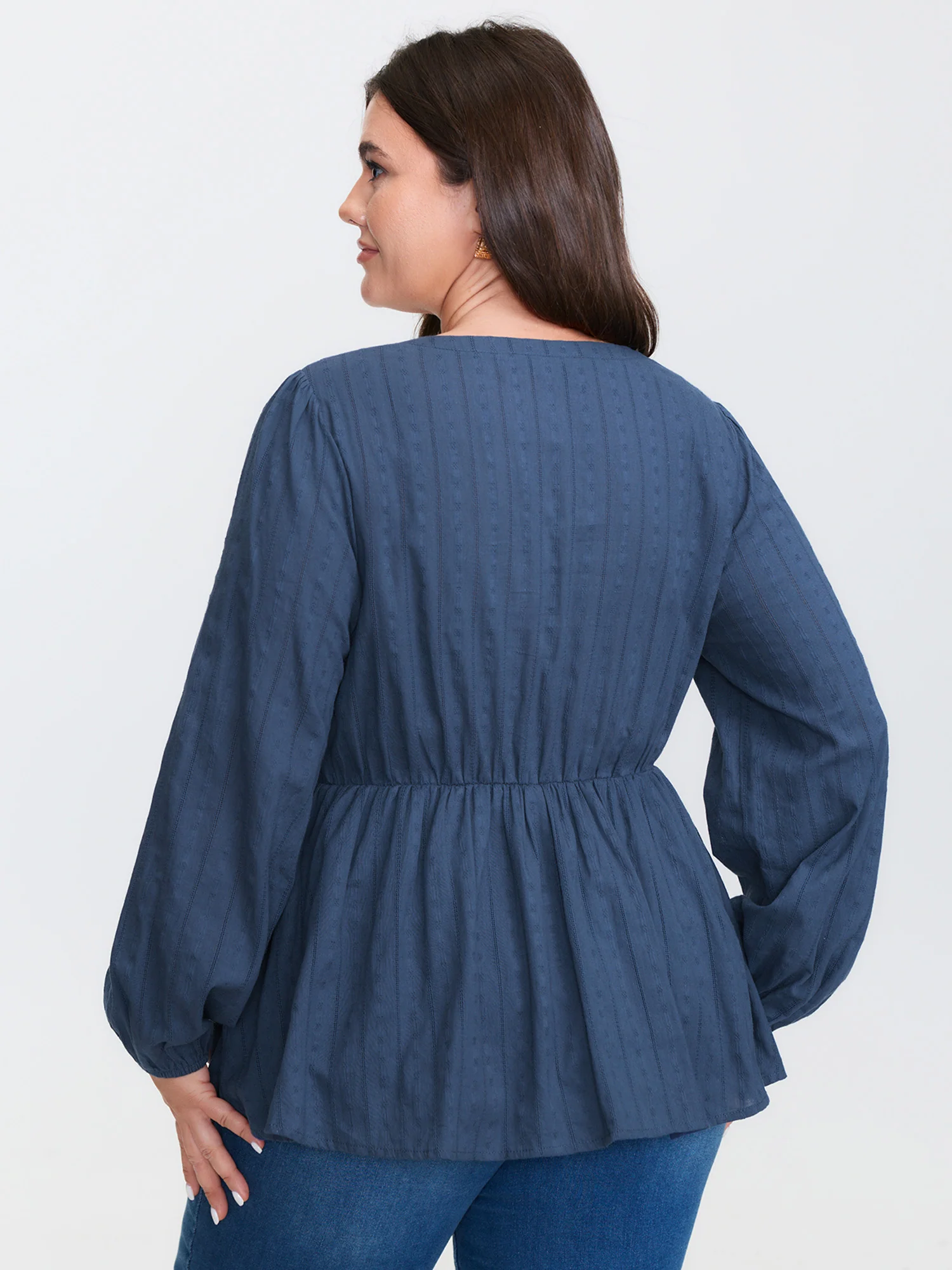 Cotton Textured Cinched-Flared Blouse - Image 4