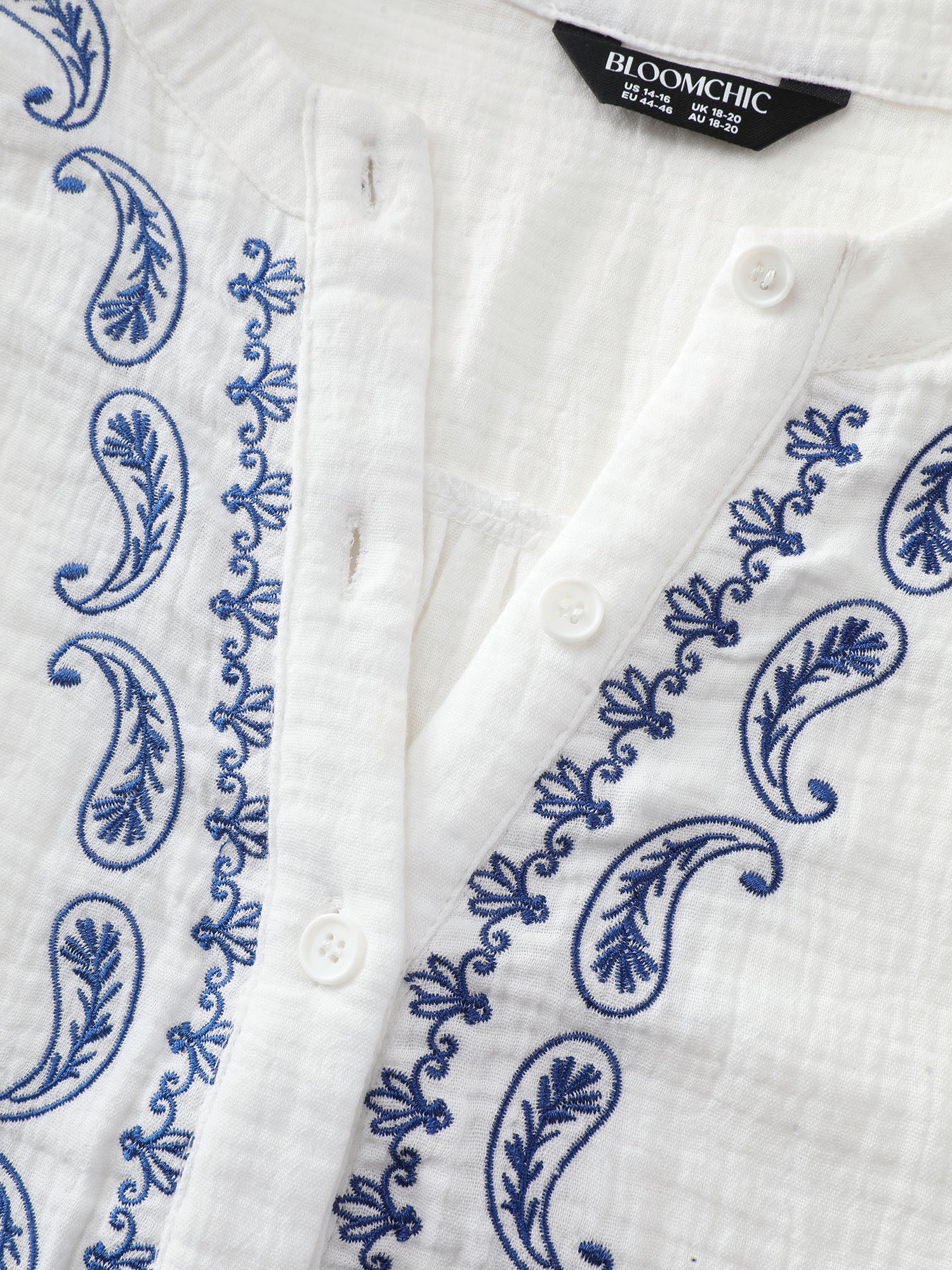 Cotton Textured Embroidered Notched Collar Blouse - Image 7