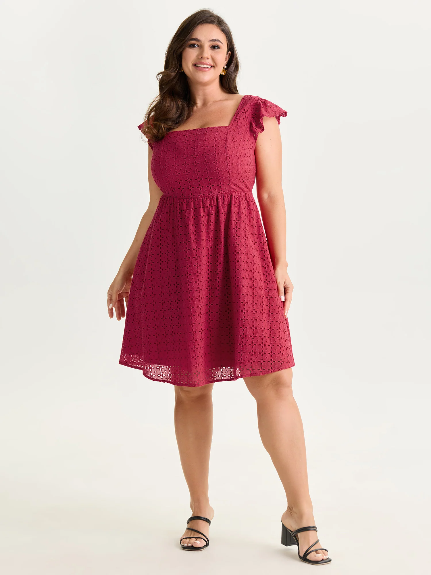 Cotton Textured Flutter Sleeve Mini Dress - Image 3