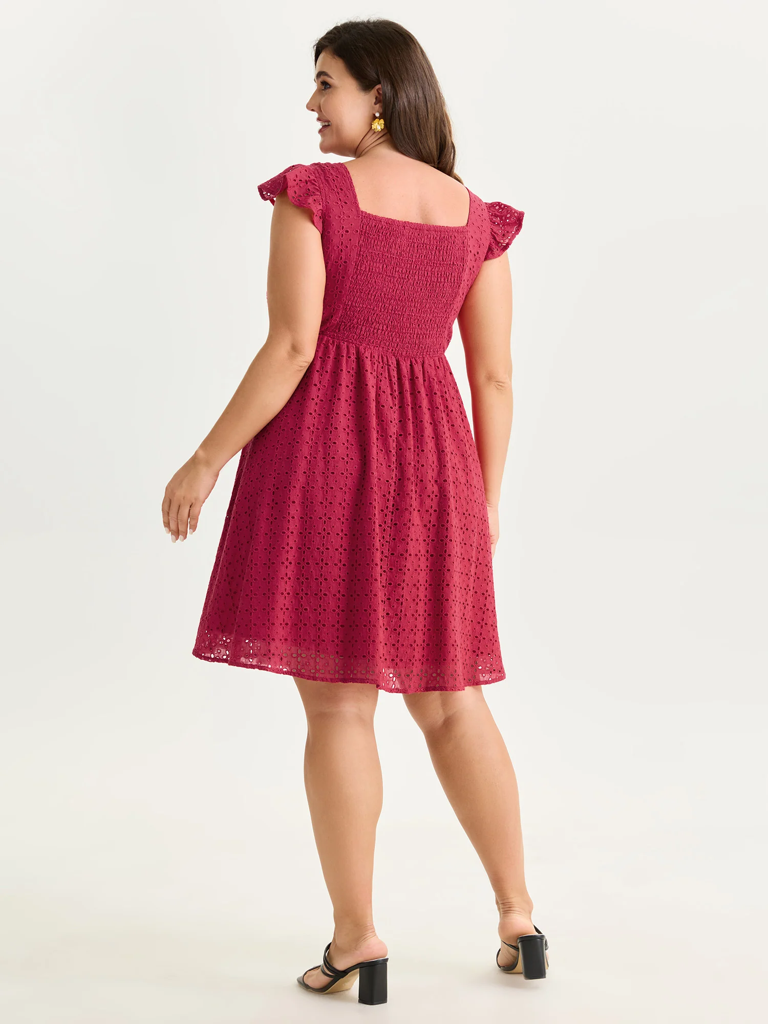 Cotton Textured Flutter Sleeve Mini Dress - Image 4