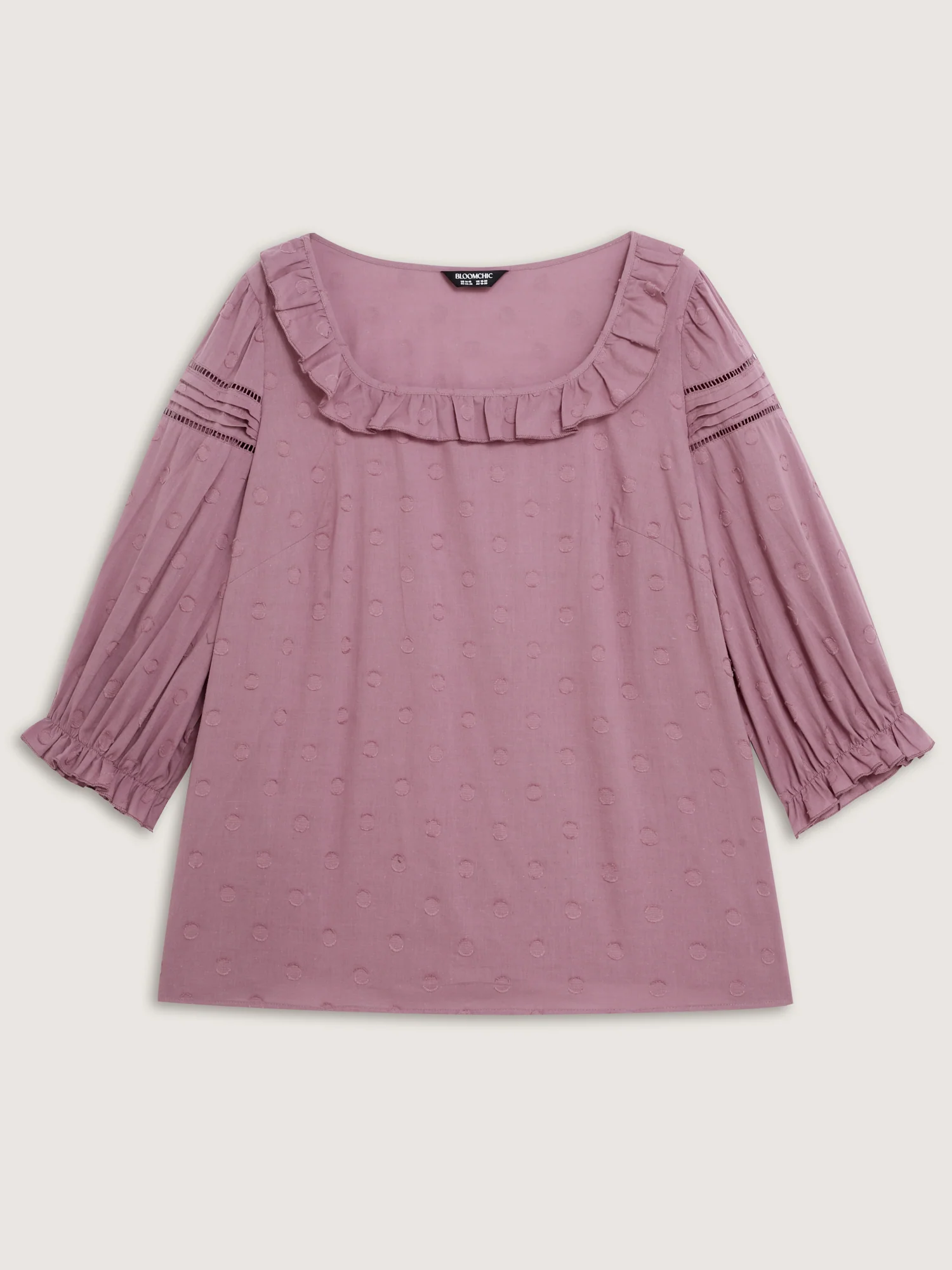 Cotton Textured Jacquard Puffy Sleeve Blouse - Image 8