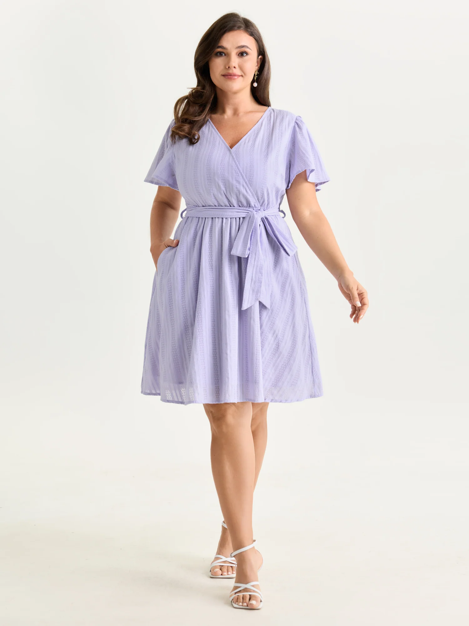 Cotton Textured Waist-Defining Tie Mini Dress - Image 3