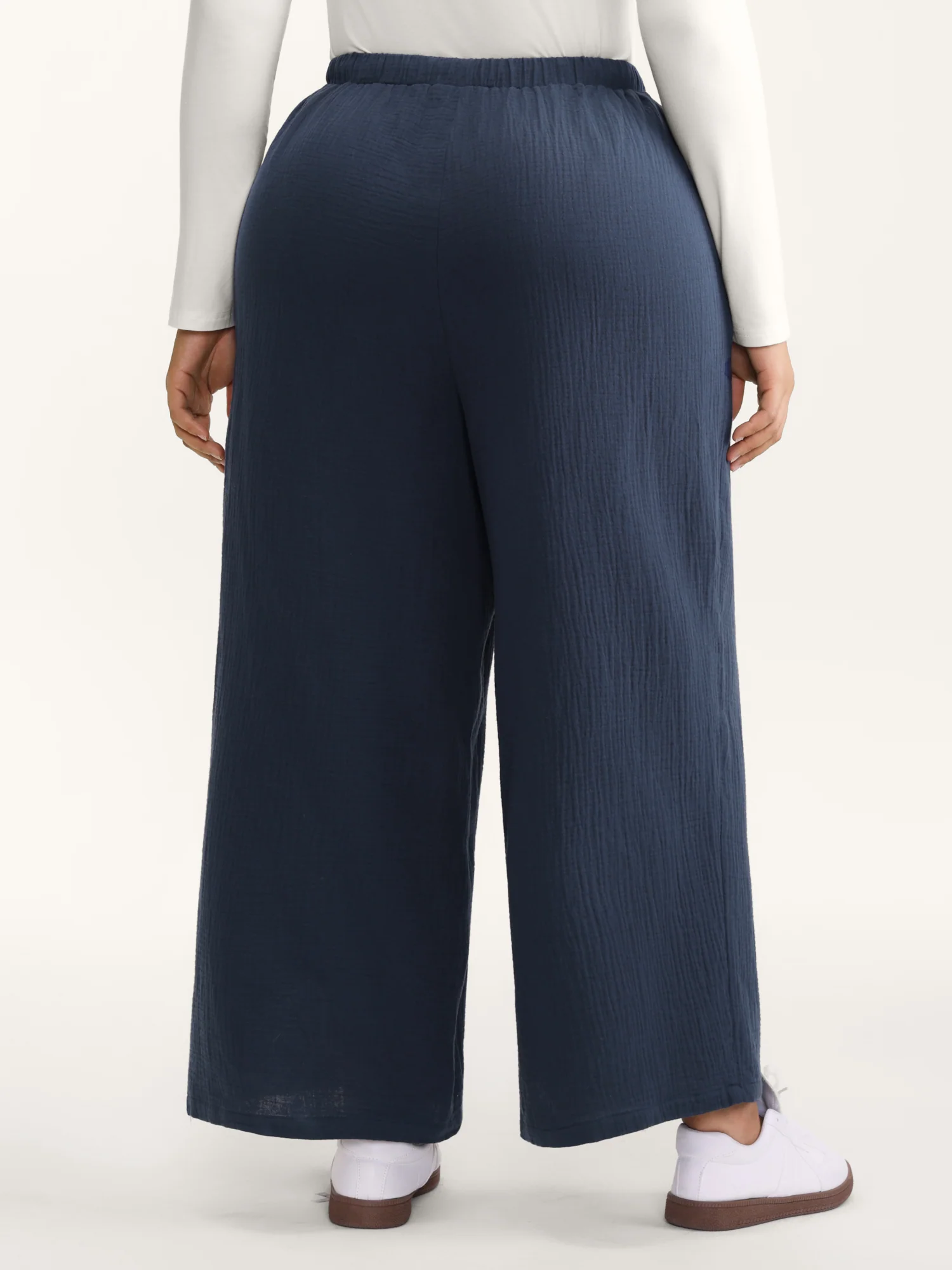 Cotton Textured Waist Drawstring Straight-Leg Pants - Image 5