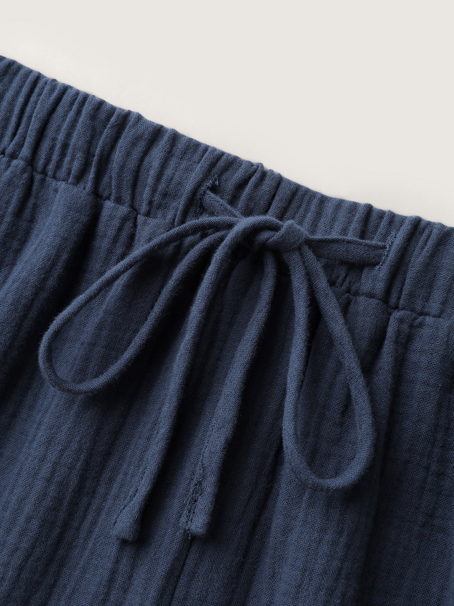Cotton Textured Waist Drawstring Straight-Leg Pants - Image 7