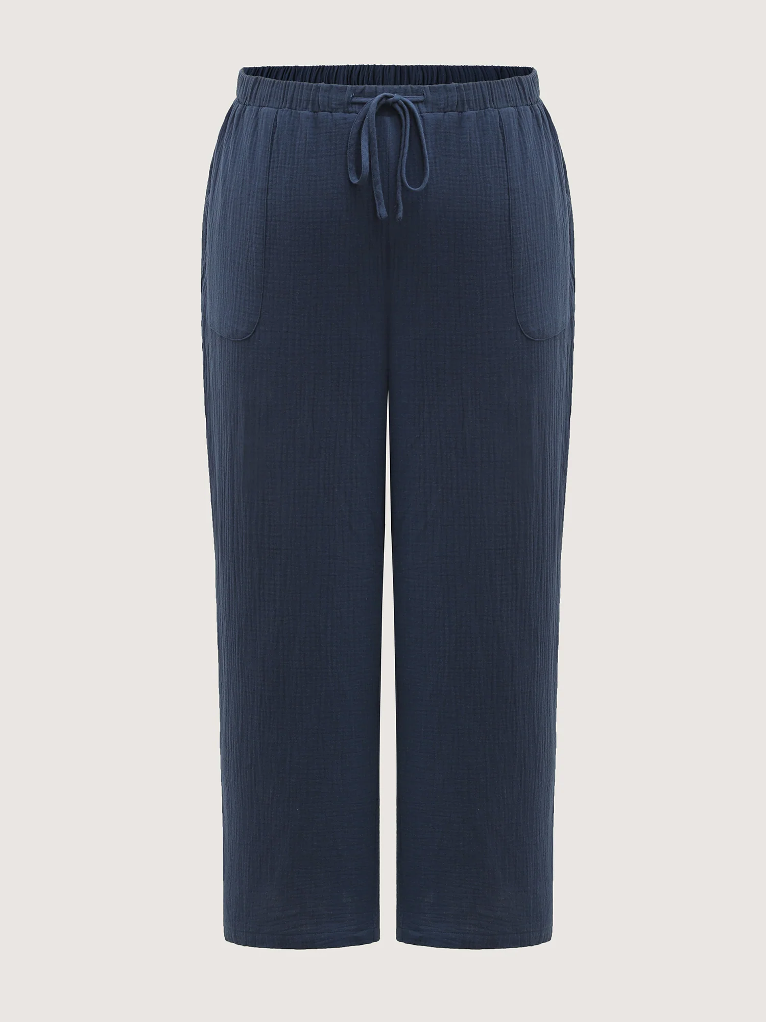 Cotton Textured Waist Drawstring Straight-Leg Pants - Image 8
