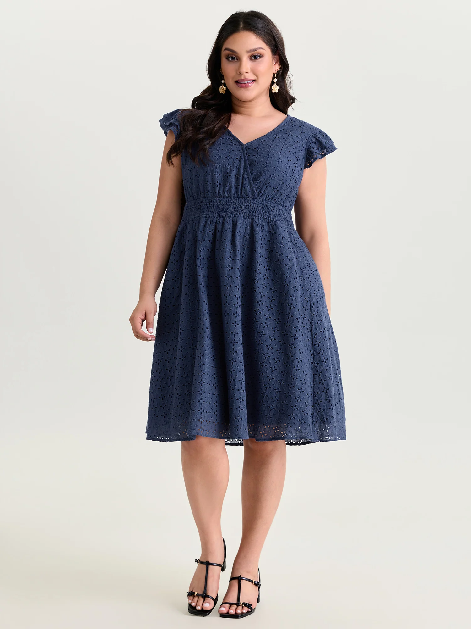 Cotton Textured Wrap Neckline Layered Sleeve Mini Dress - Image 3
