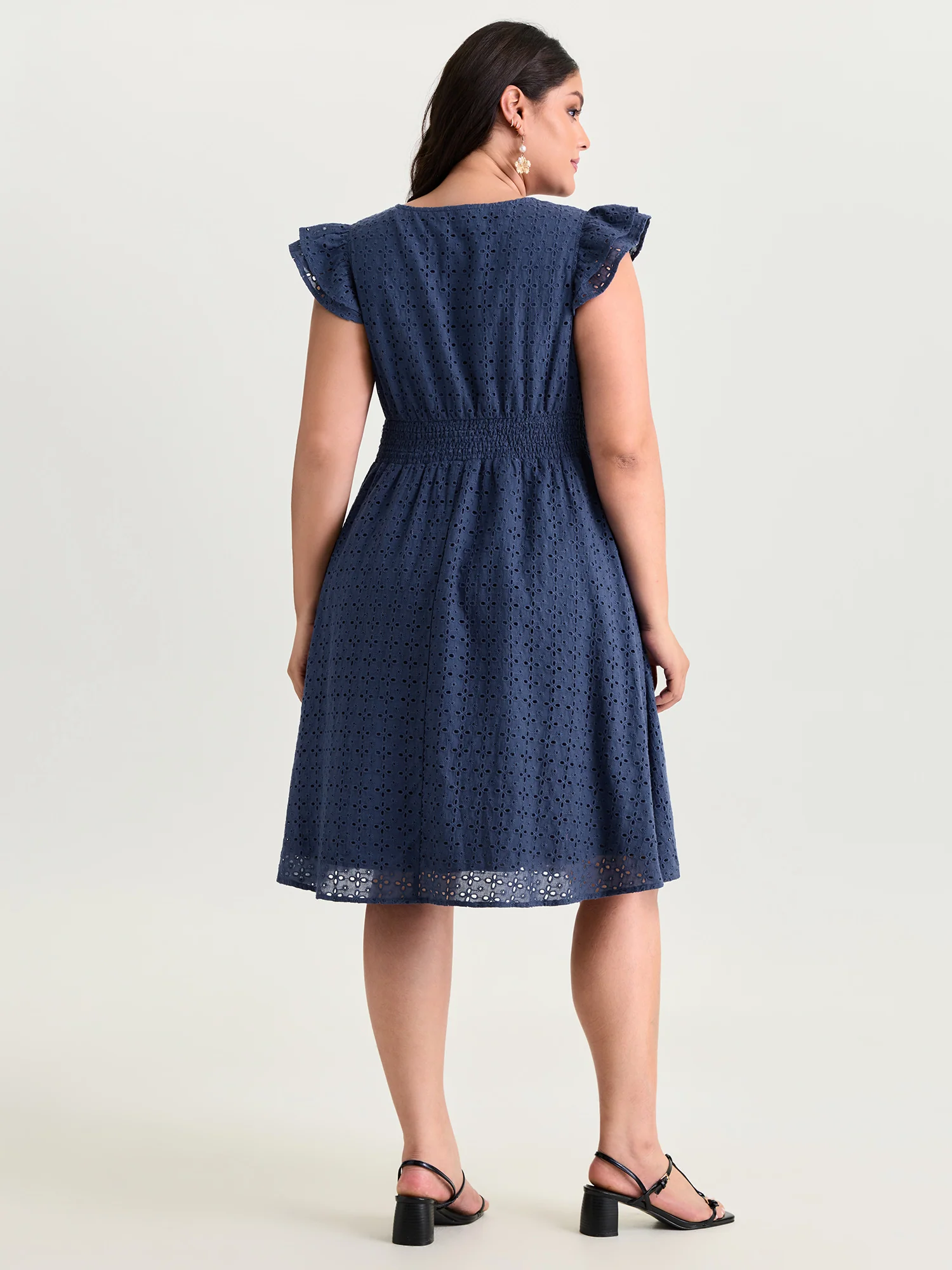 Cotton Textured Wrap Neckline Layered Sleeve Mini Dress - Image 4