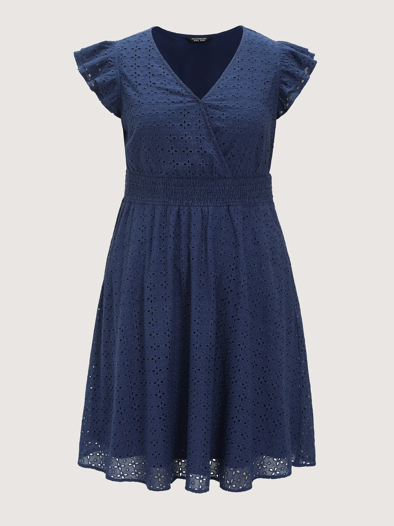 Cotton Textured Wrap Neckline Layered Sleeve Mini Dress - Image 7
