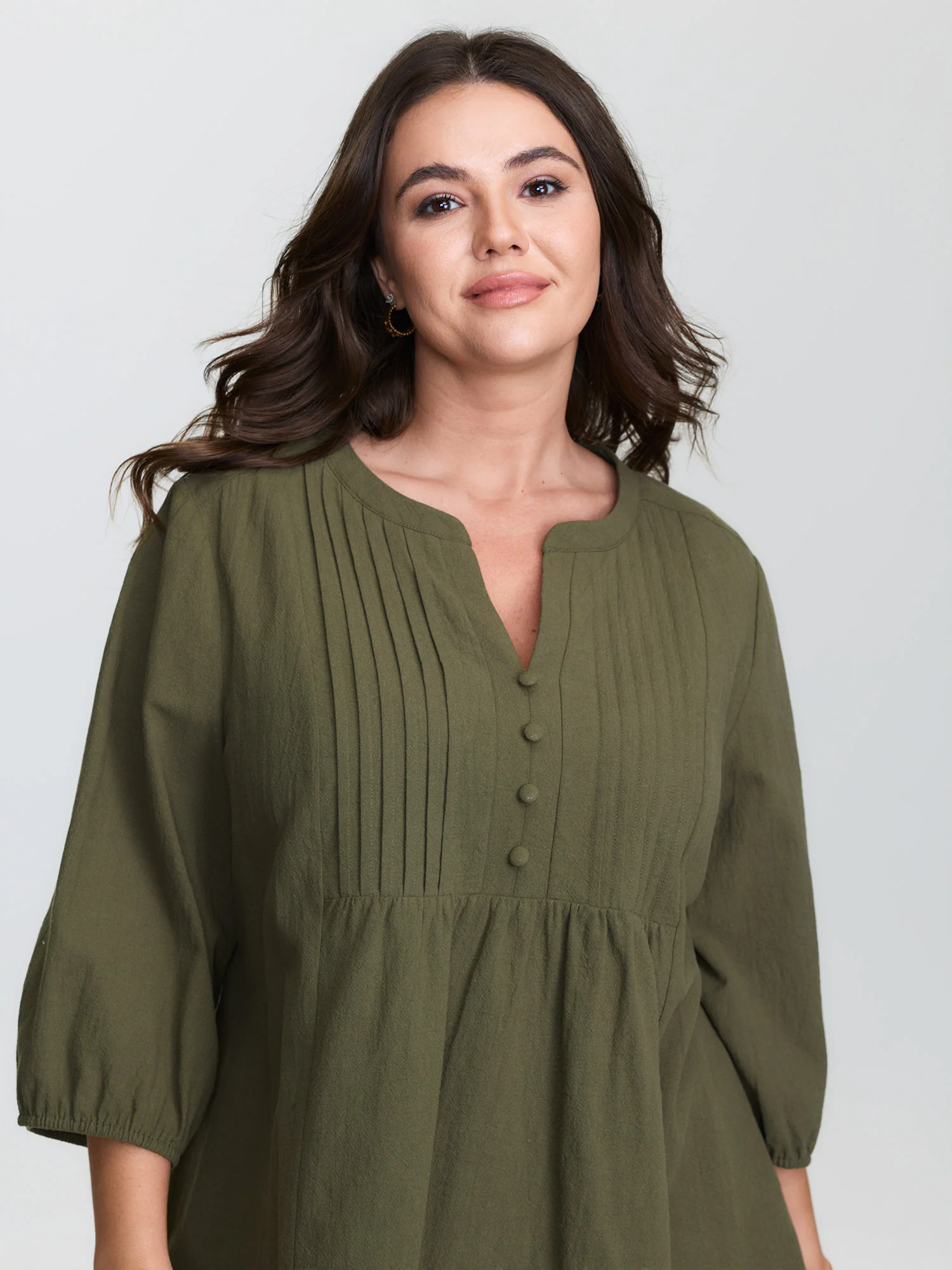 Cotton Toothpick Pleat Notched Collar Blouse - Image 2