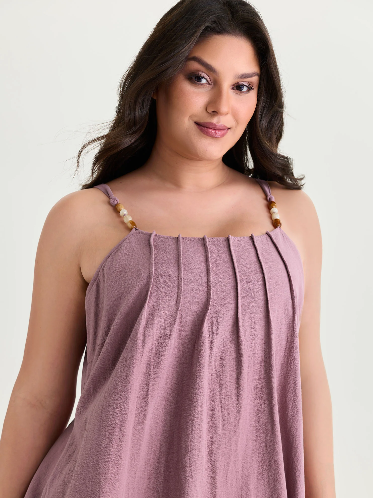Cotton Toothpick Pleated Cami Flowy Midi Dress - Image 3