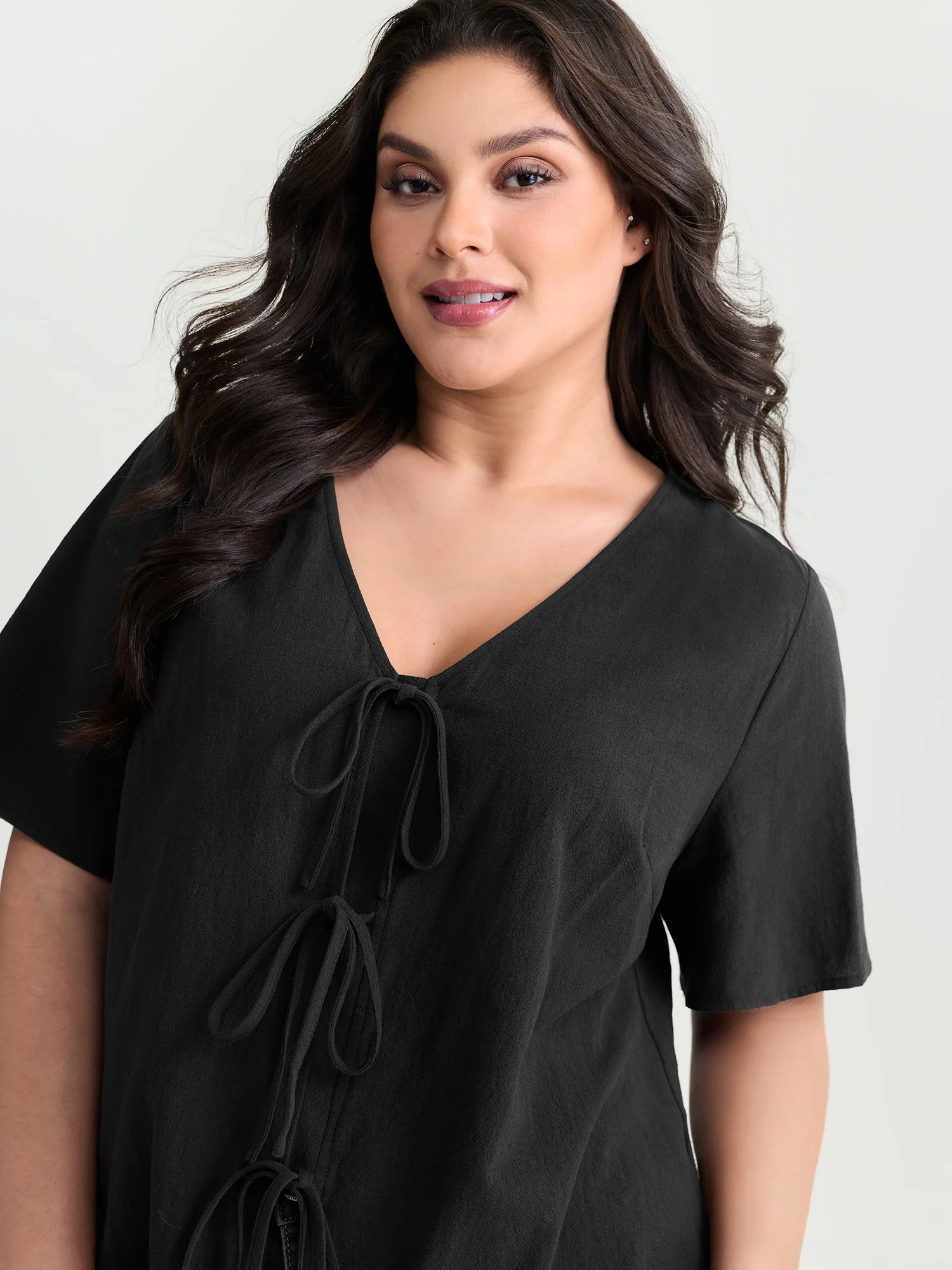 Cotton Triple Bow-Tie Front Plain Shirt - Image 2