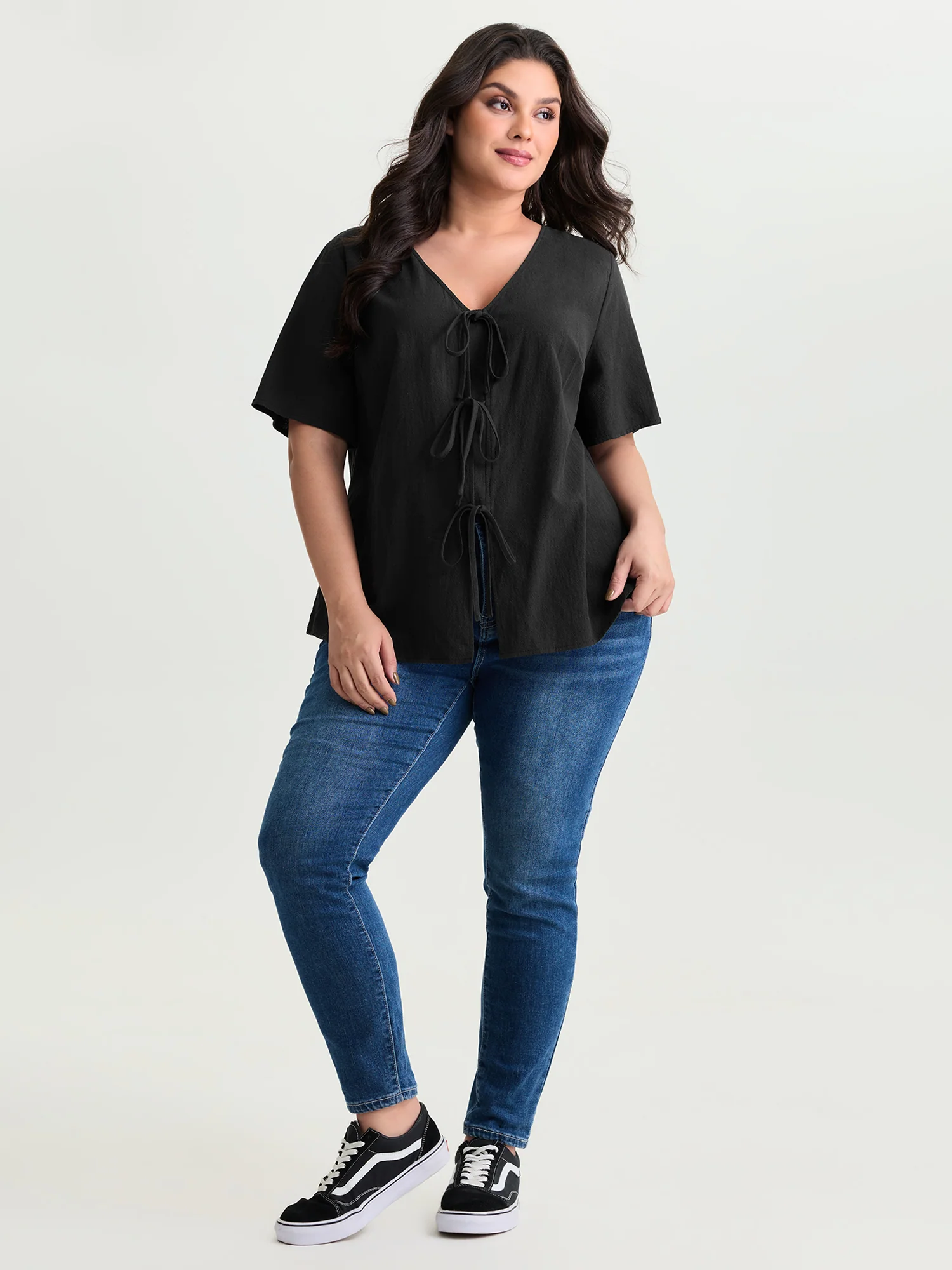 Cotton Triple Bow-Tie Front Plain Shirt - Image 3