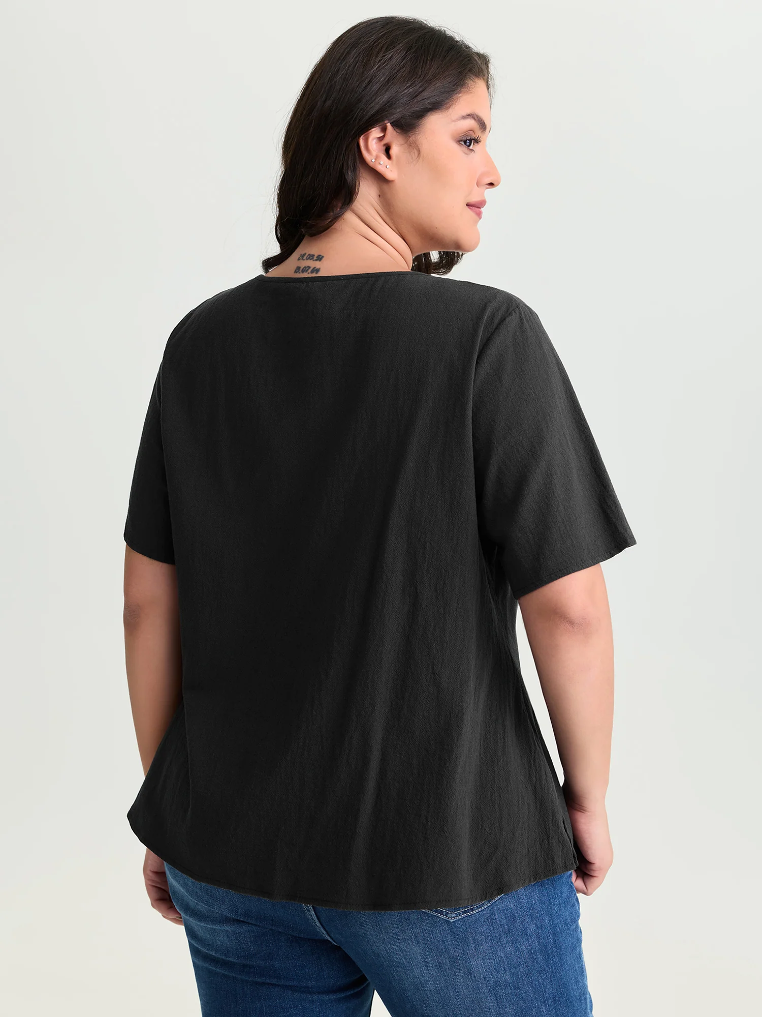 Cotton Triple Bow-Tie Front Plain Shirt - Image 4