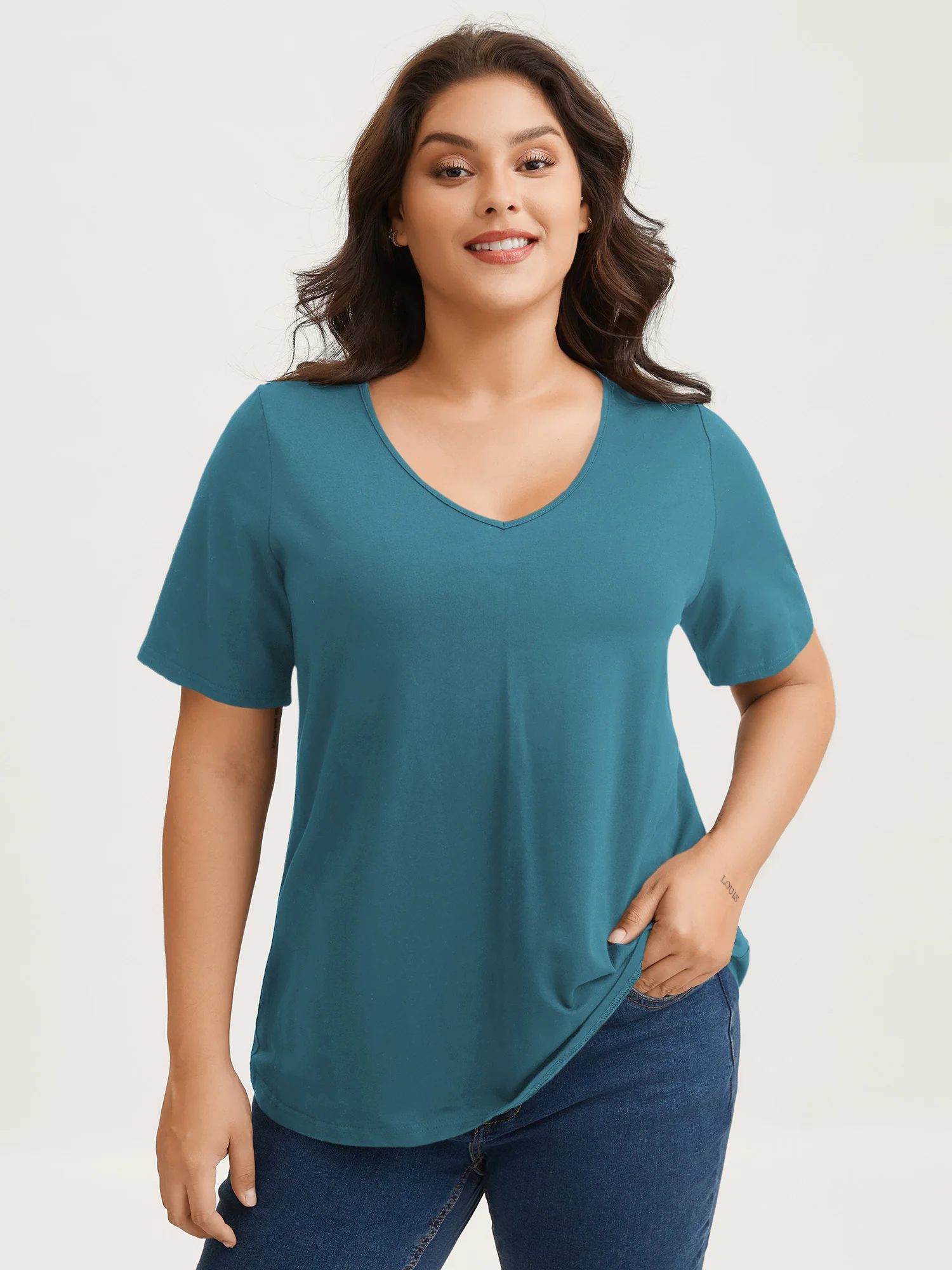 Cotton V Neck Plain Basic T-shirt - Image 11
