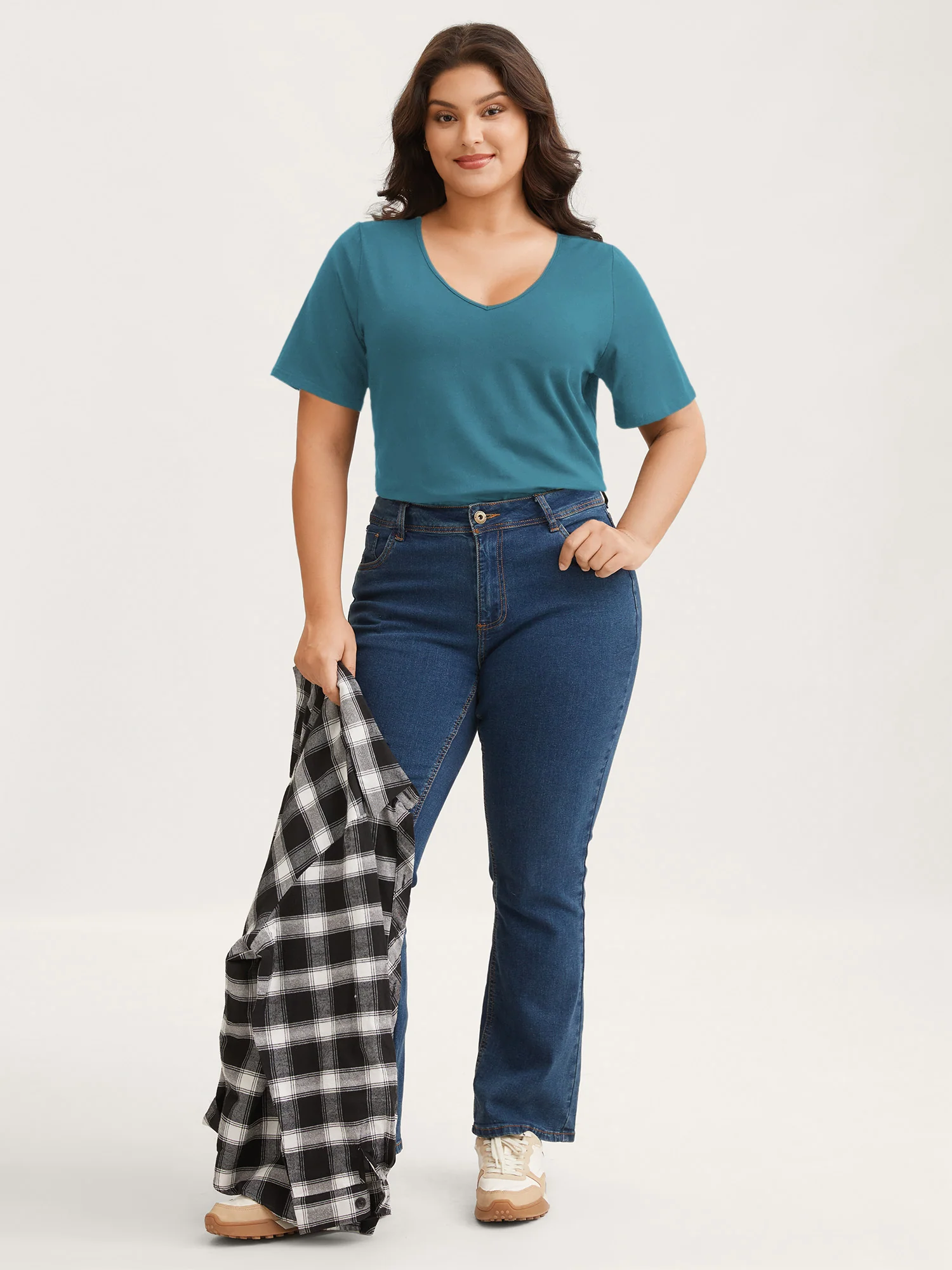 Cotton V Neck Plain Basic T-shirt - Image 13