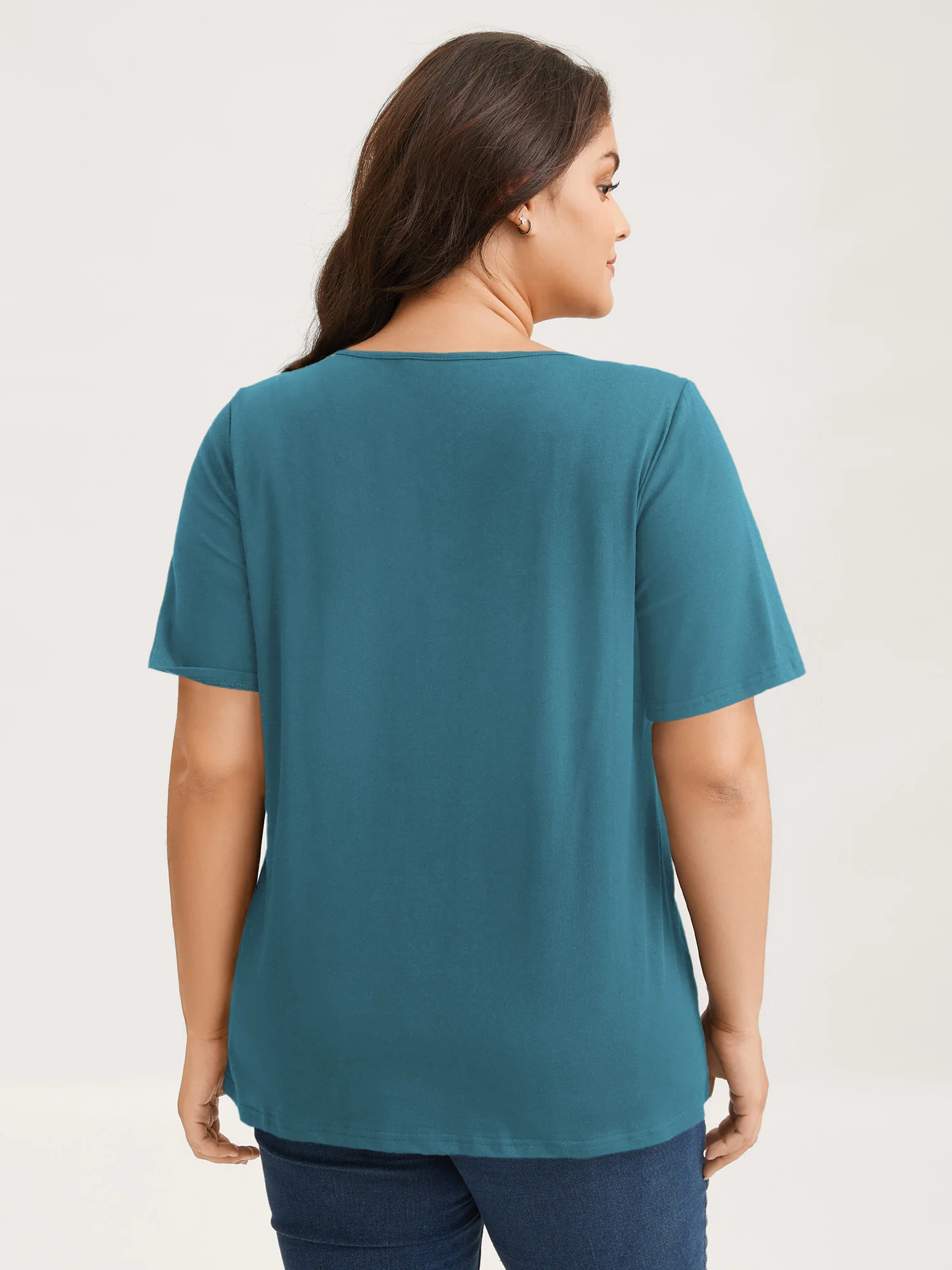 Cotton V Neck Plain Basic T-shirt - Image 15