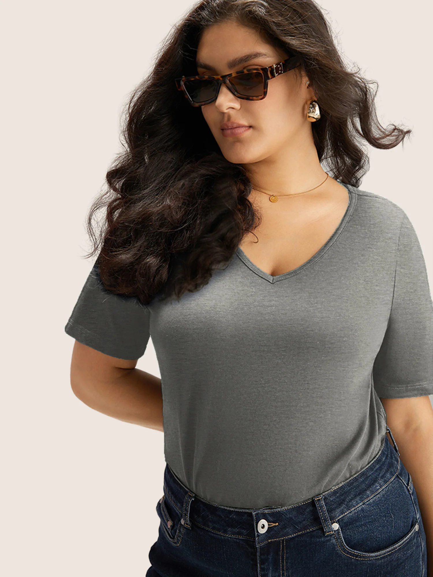Cotton V Neck Plain Basic T-shirt - Image 20