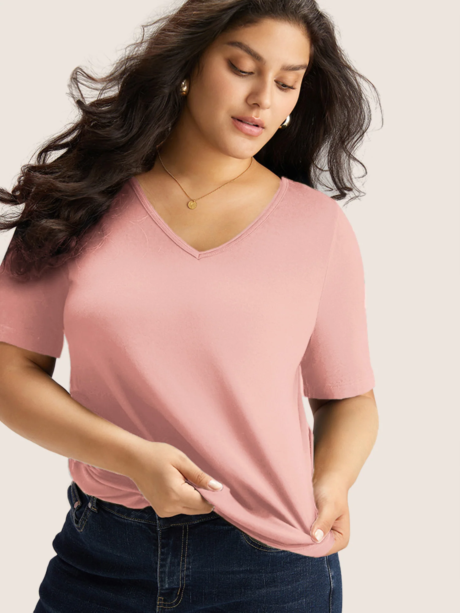 Cotton V Neck Plain Basic T-shirt - Image 21