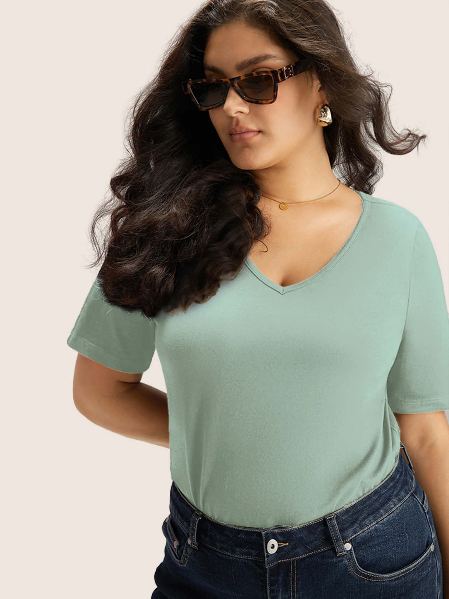 Cotton V Neck Plain Basic T-shirt - Image 30