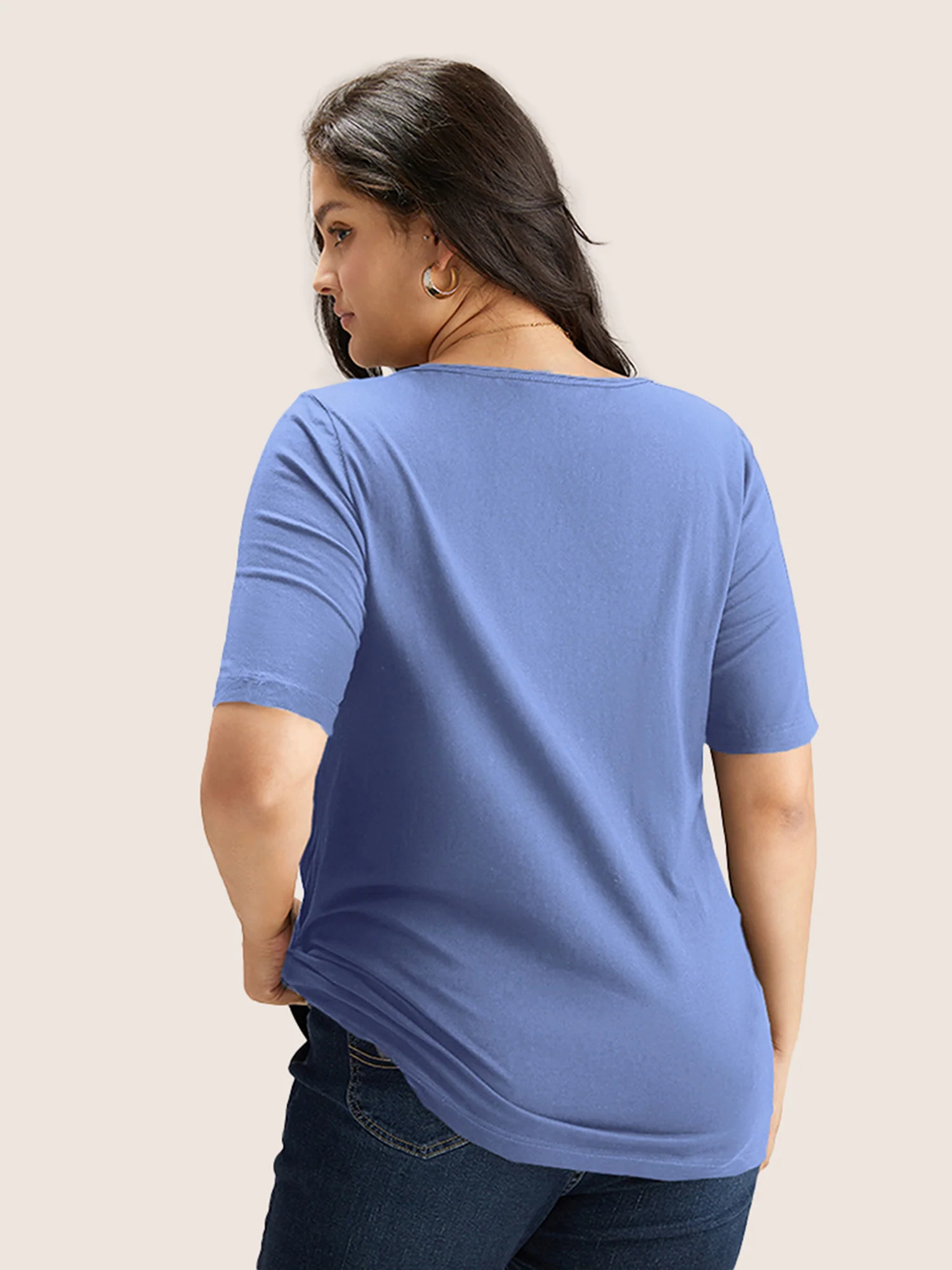 Cotton V Neck Plain Basic T-shirt - Image 32