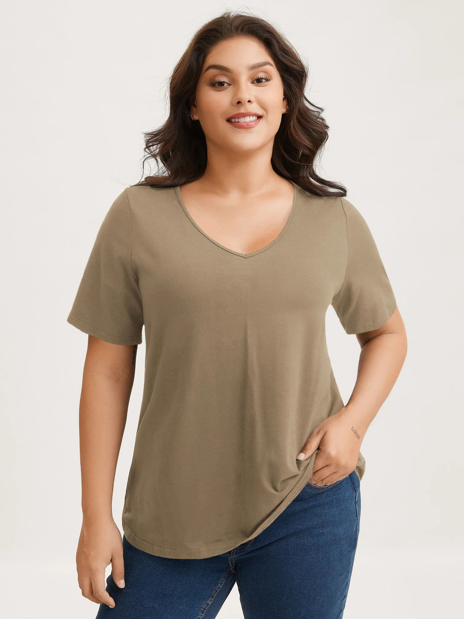 Cotton V Neck Plain Basic T-shirt - Image 36