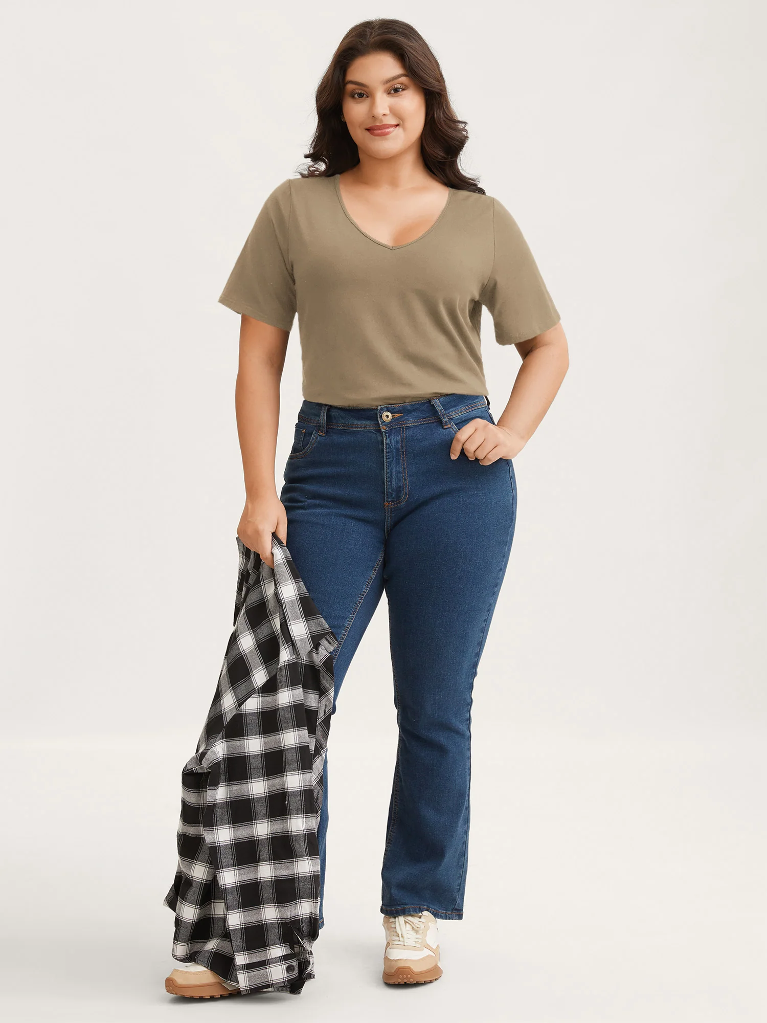 Cotton V Neck Plain Basic T-shirt - Image 38
