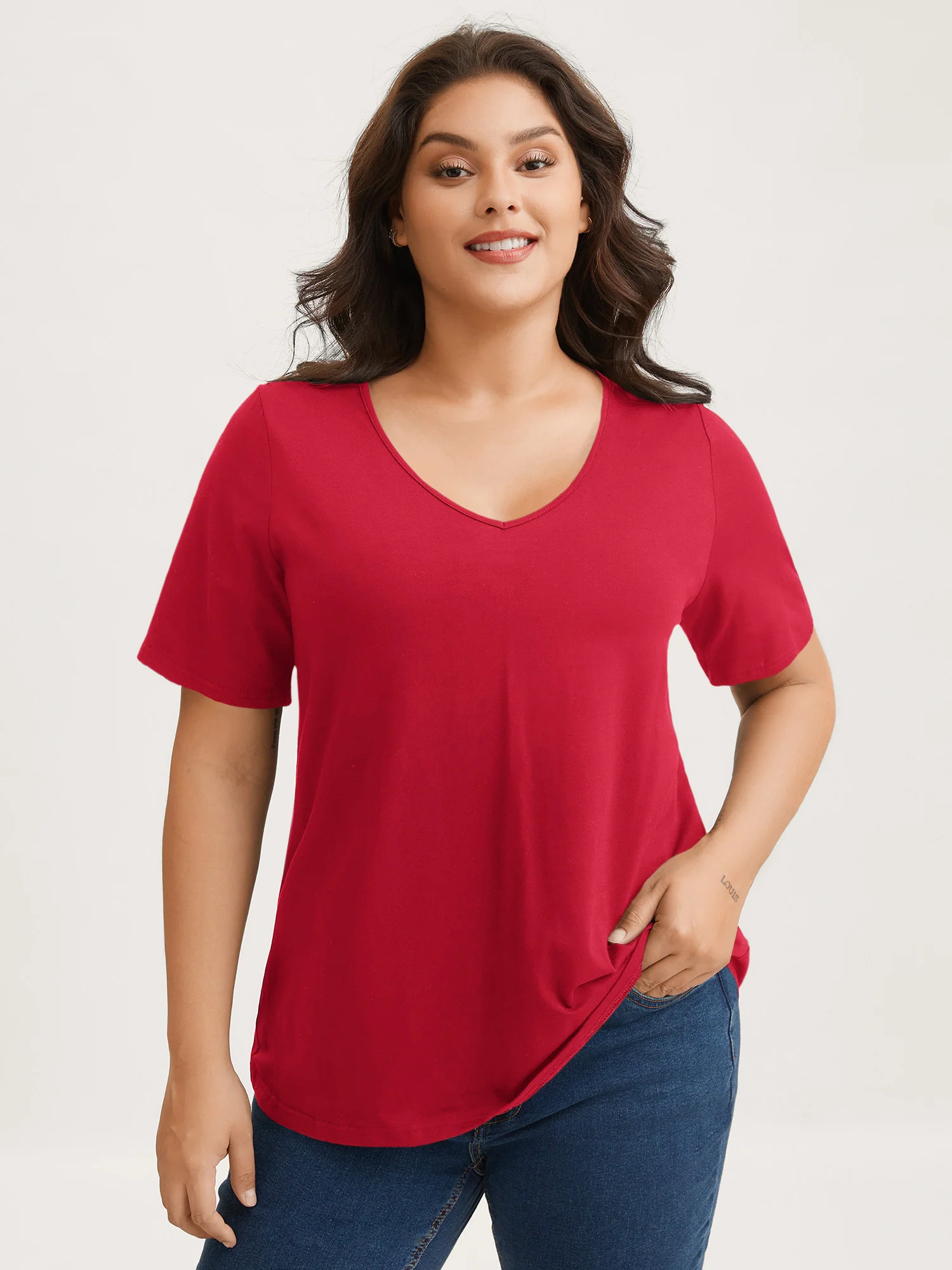 Cotton V Neck Plain Basic T-shirt - Image 41