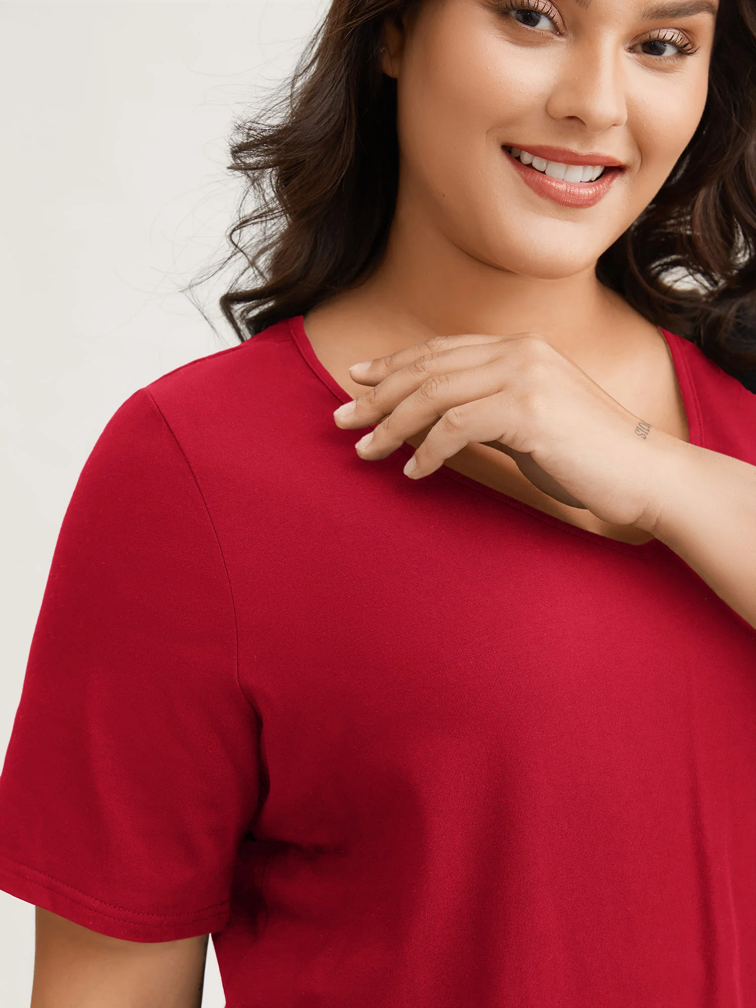 Cotton V Neck Plain Basic T-shirt - Image 42