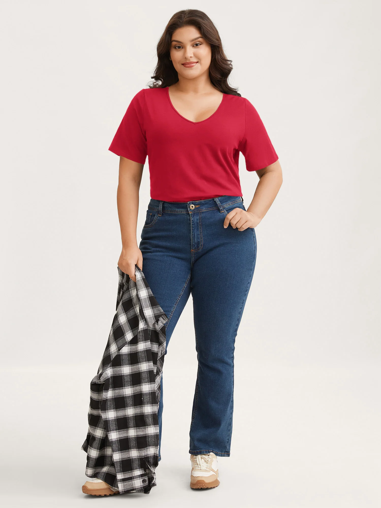Cotton V Neck Plain Basic T-shirt - Image 43