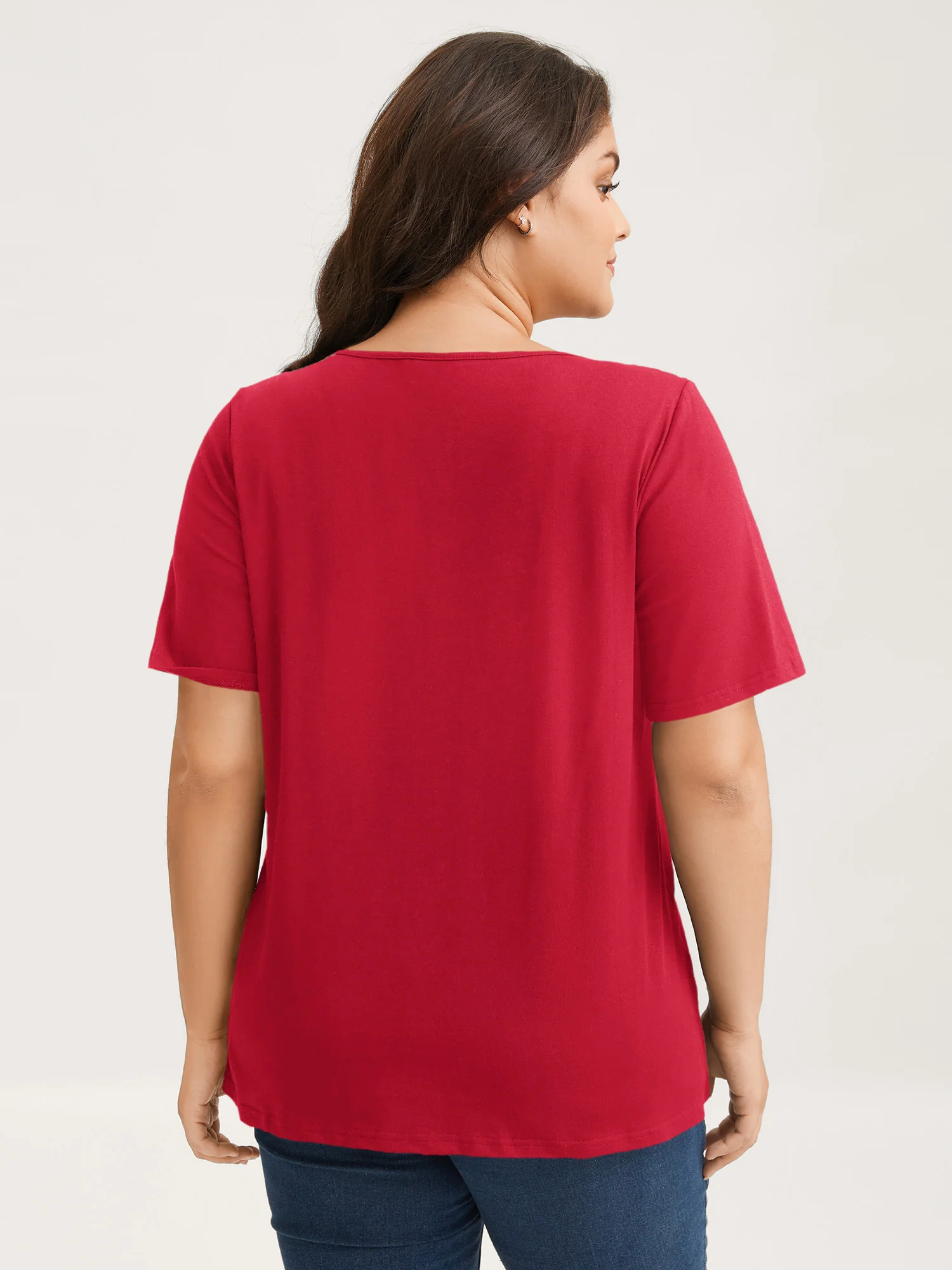 Cotton V Neck Plain Basic T-shirt - Image 45