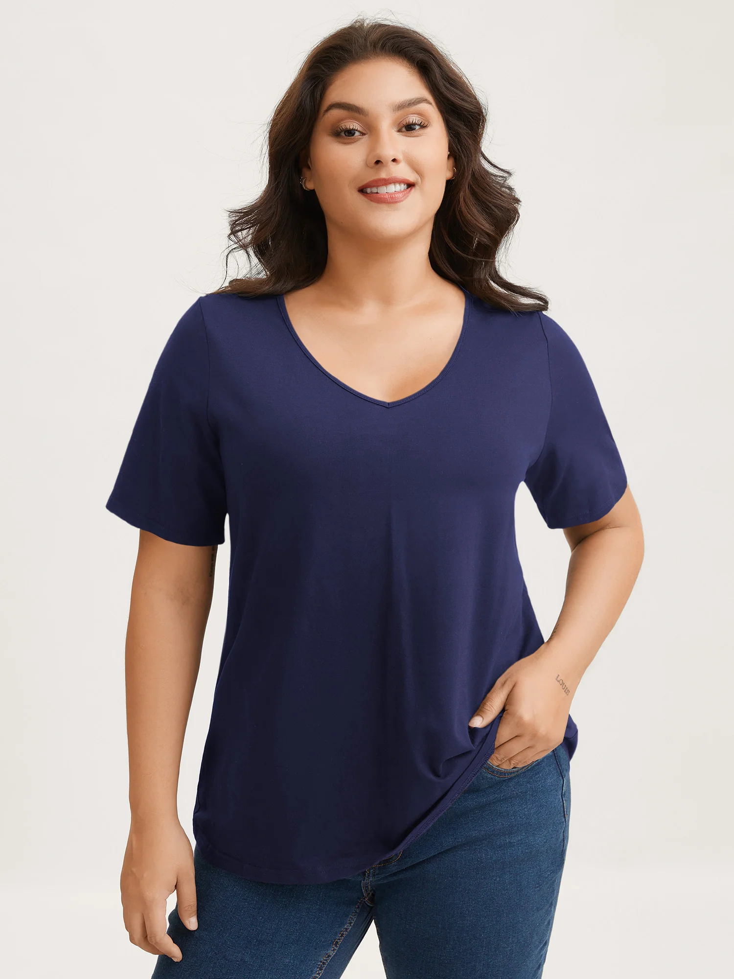 Cotton V Neck Plain Basic T-shirt - Image 46